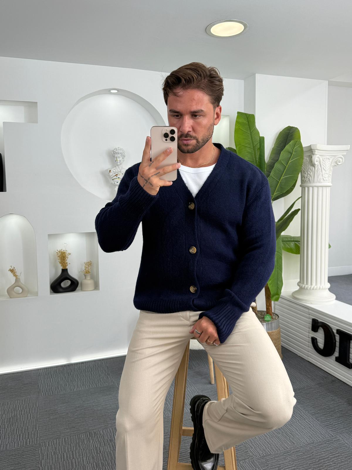 Lacivert Mr Düğmeli Hırka