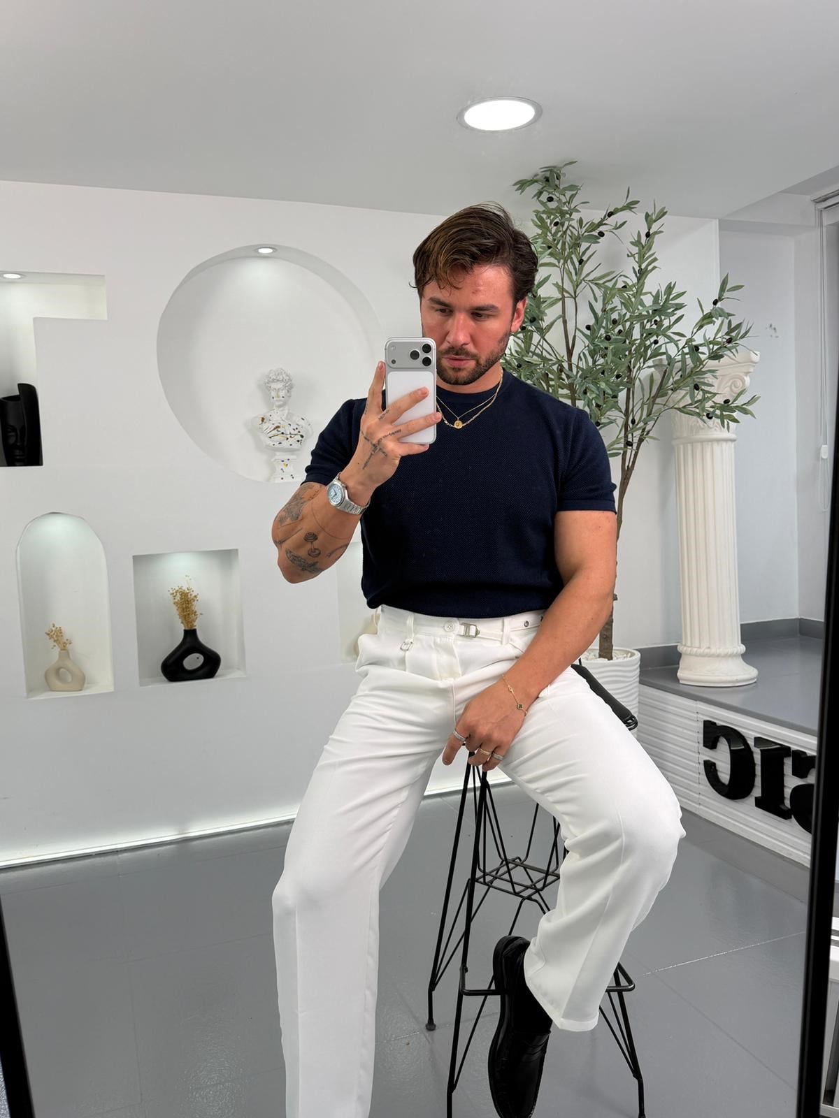 Lacivert Mr Minimal Doku Triko