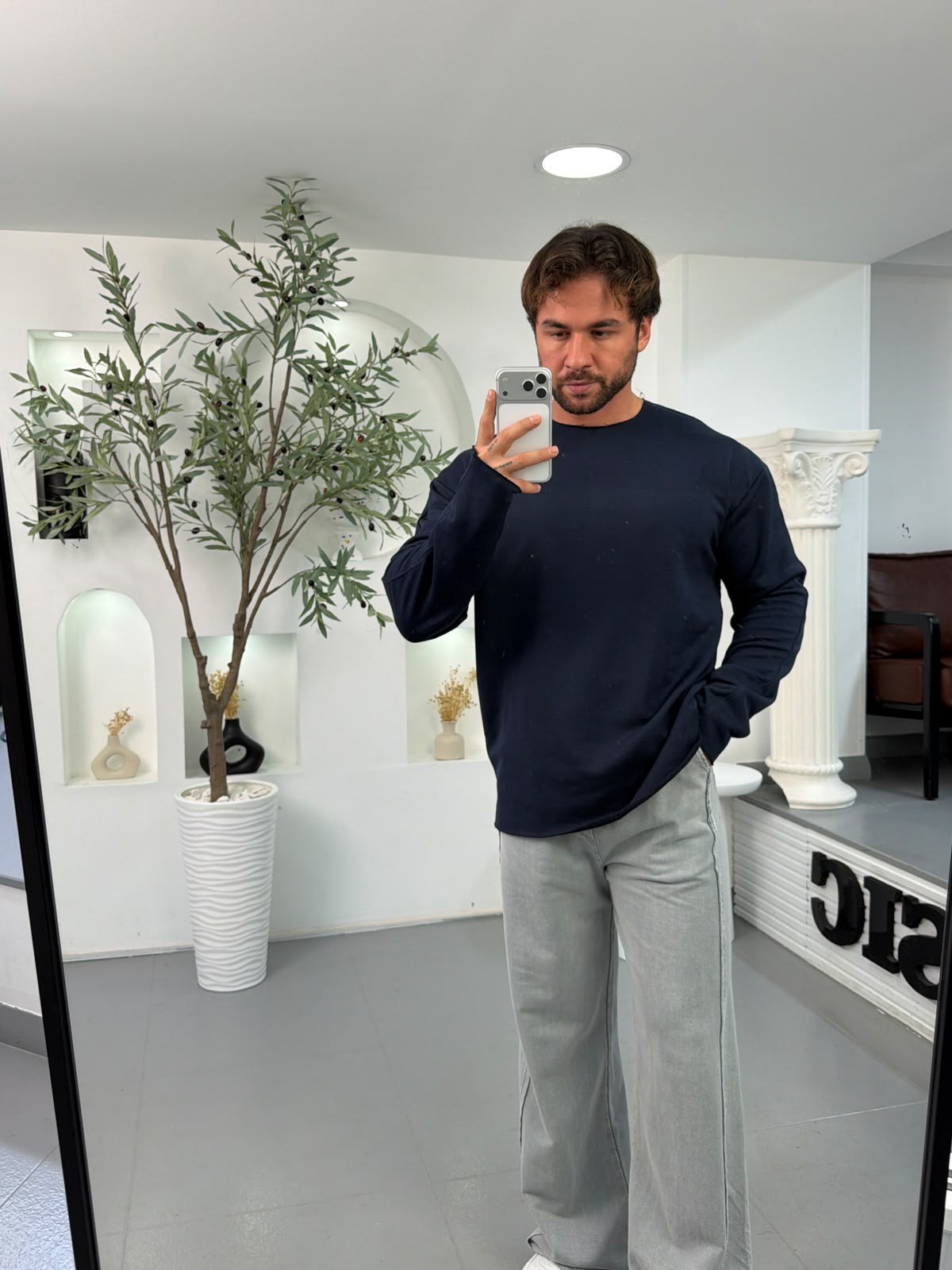 Lacivert MR Oversize Kesik Yaka Sweatshirt