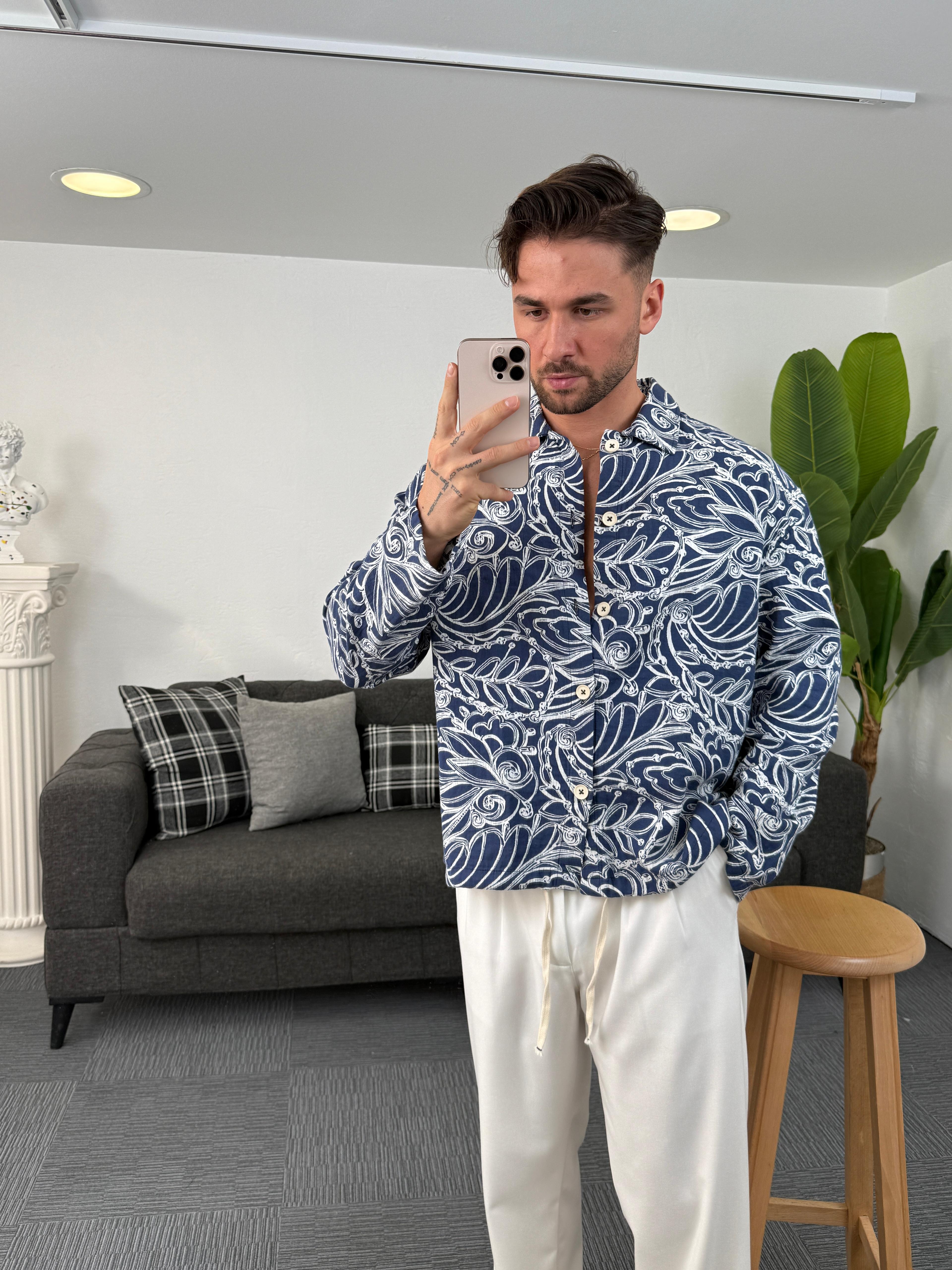 Lacivert Premium Desenli Gömlek