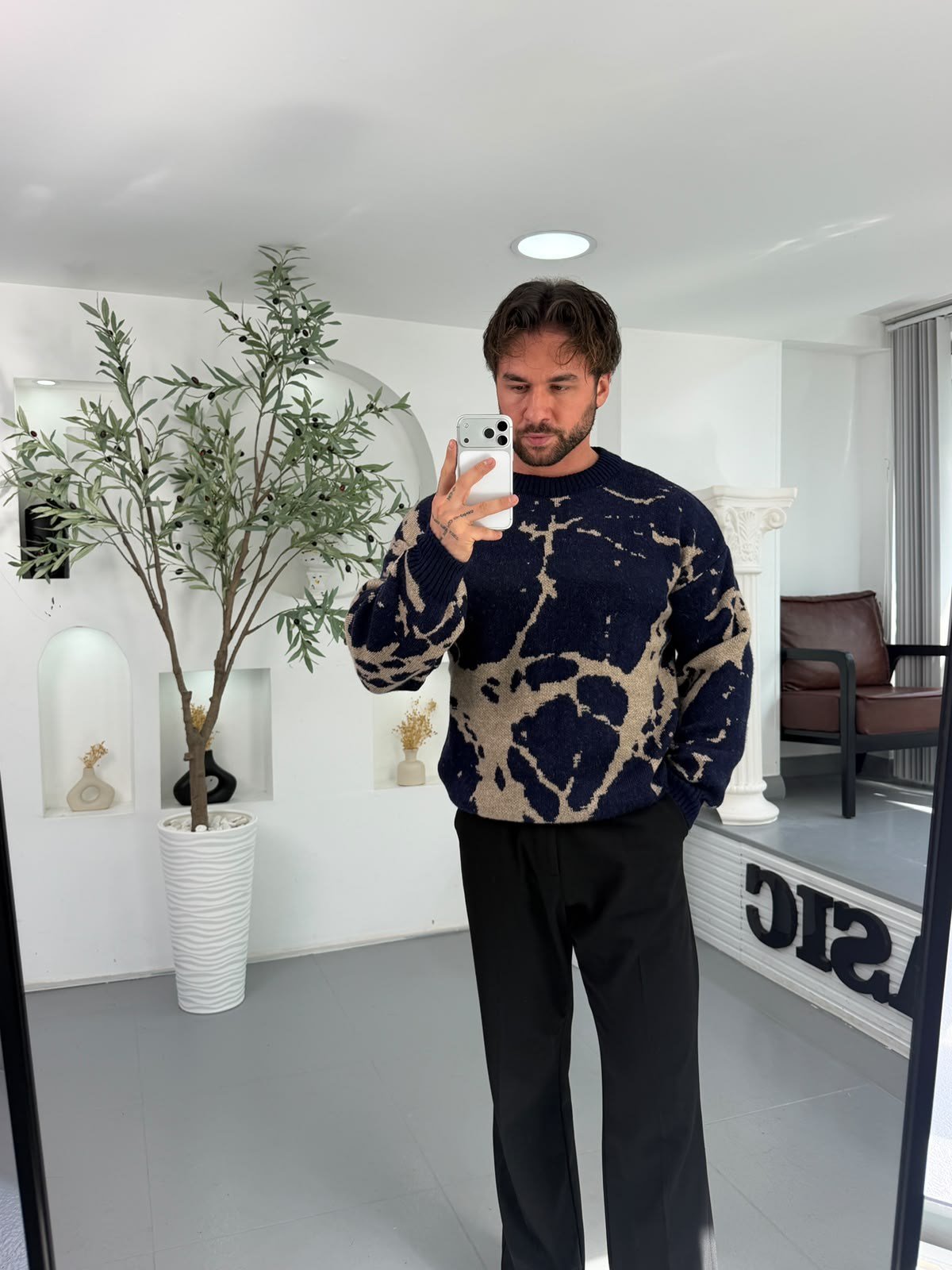 Lacivert RL Dalmaçya Desen Boxy Fit Triko