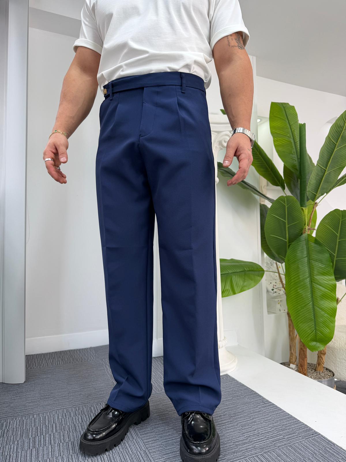 Lacivert Uzun Kemerli LK Baggy Kumaş Pantolon