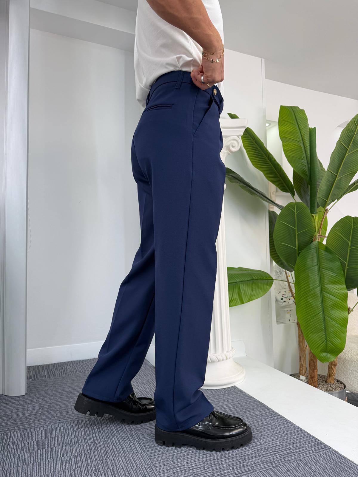 Lacivert Uzun Kemerli LK Baggy Kumaş Pantolon