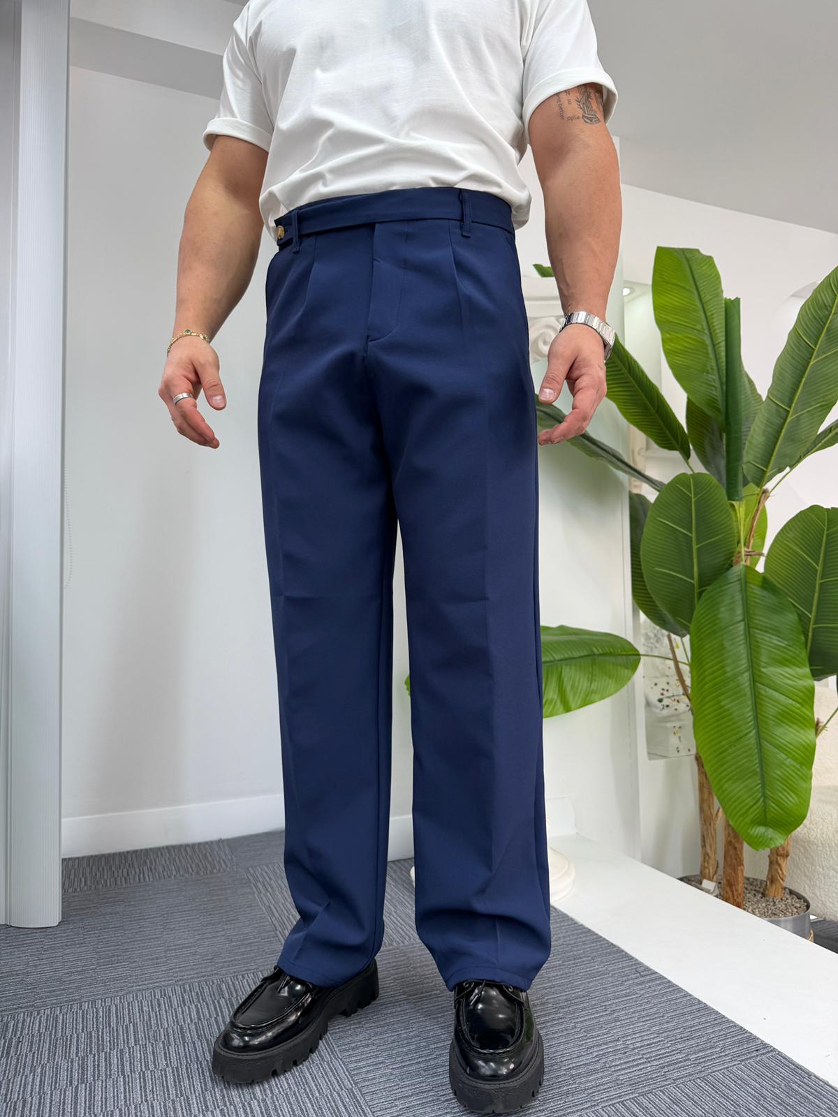 Lacivert Uzun Kemerli LK Baggy Kumaş Pantolon