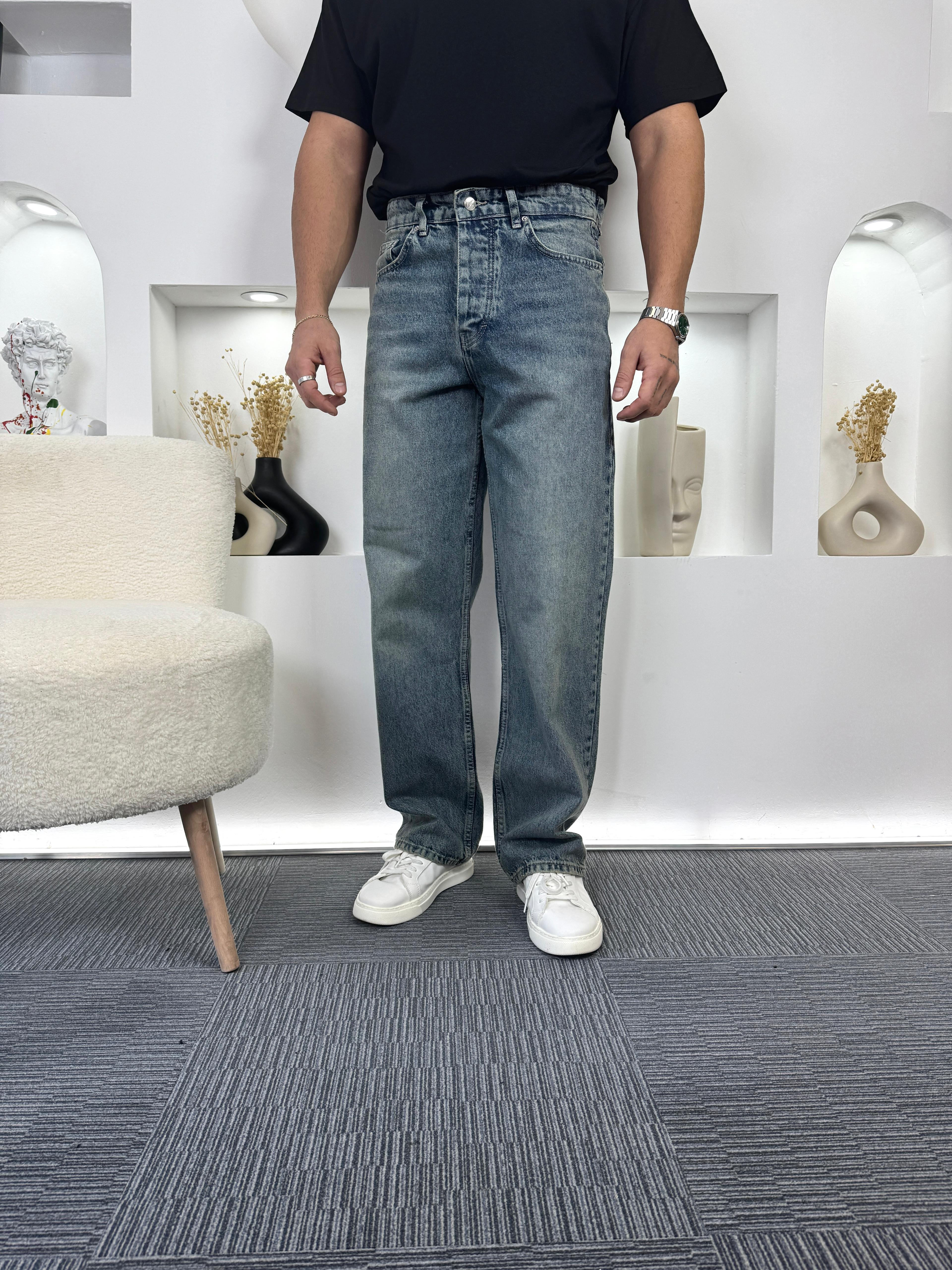 Mavi Eskitme Yıkamalı Regular Giesto Jean