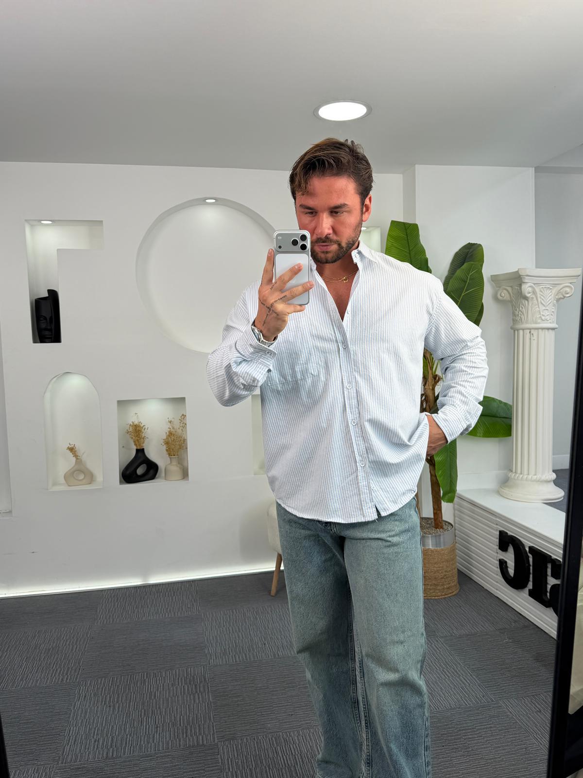 Mavi GG Oversize Çizgili Oxford Gömlek