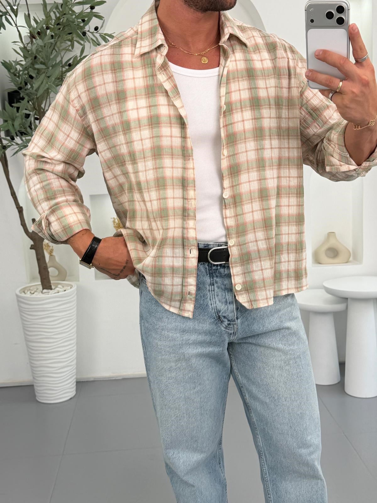 Mint GG Ekose Crop Fit Gömlek Gömlek