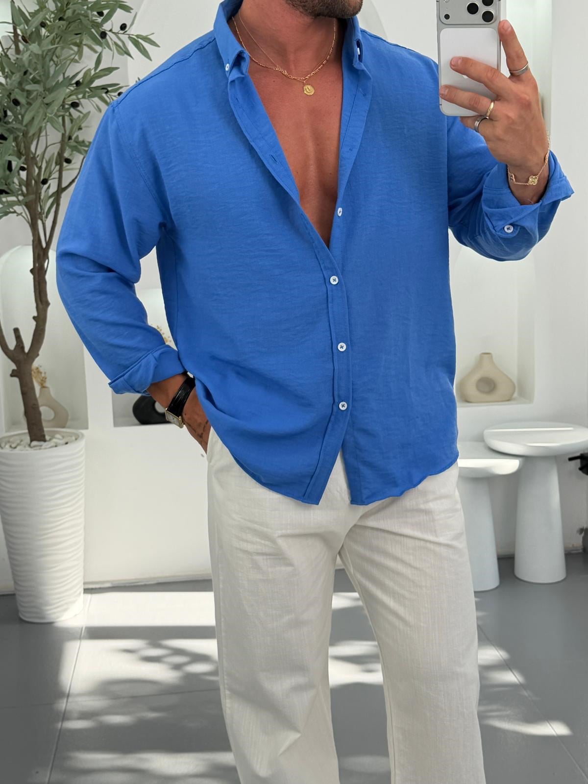 Saks GG Gobiş Keten Oversize Gömlek