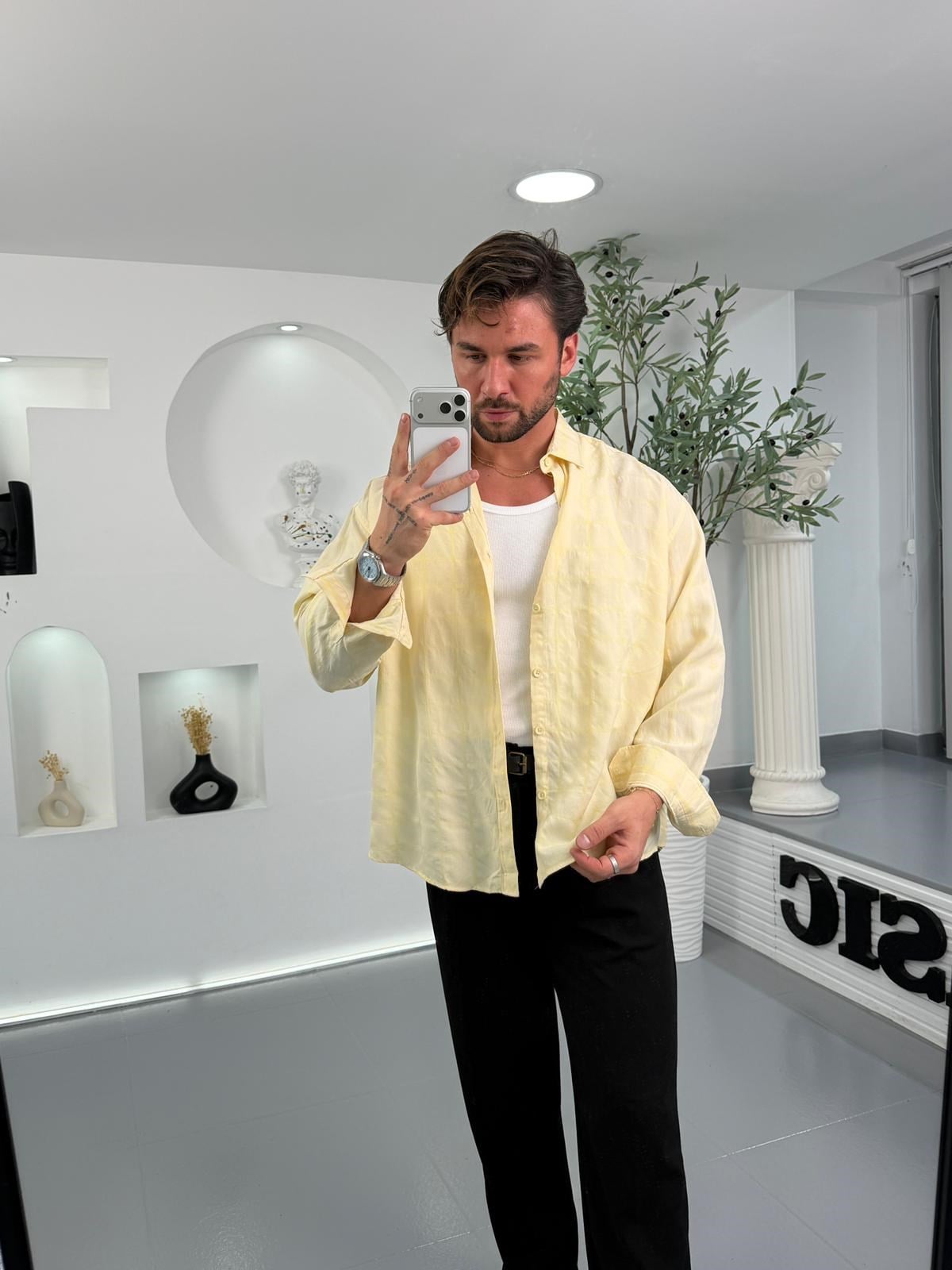 Sarı GG Ekose Desen Oversize Gömlek