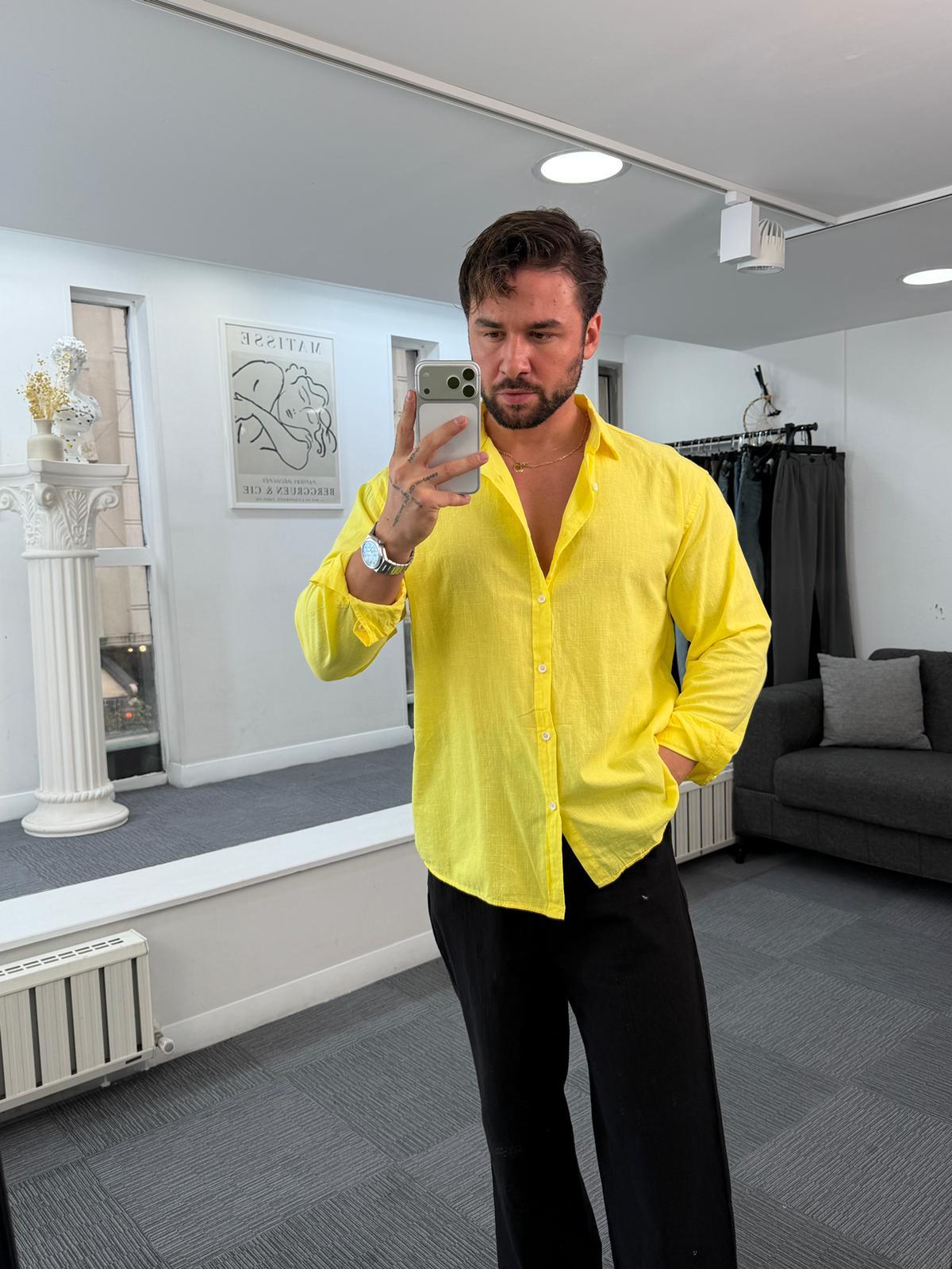 Sarı Giesto Oversize Fresh Keten Gömlek