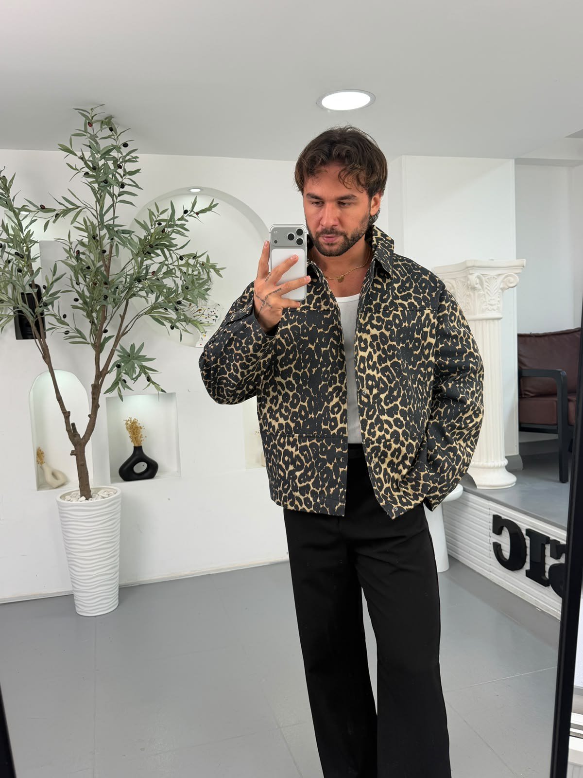 Sarı KN Leopar Desen Oversize Ceket
