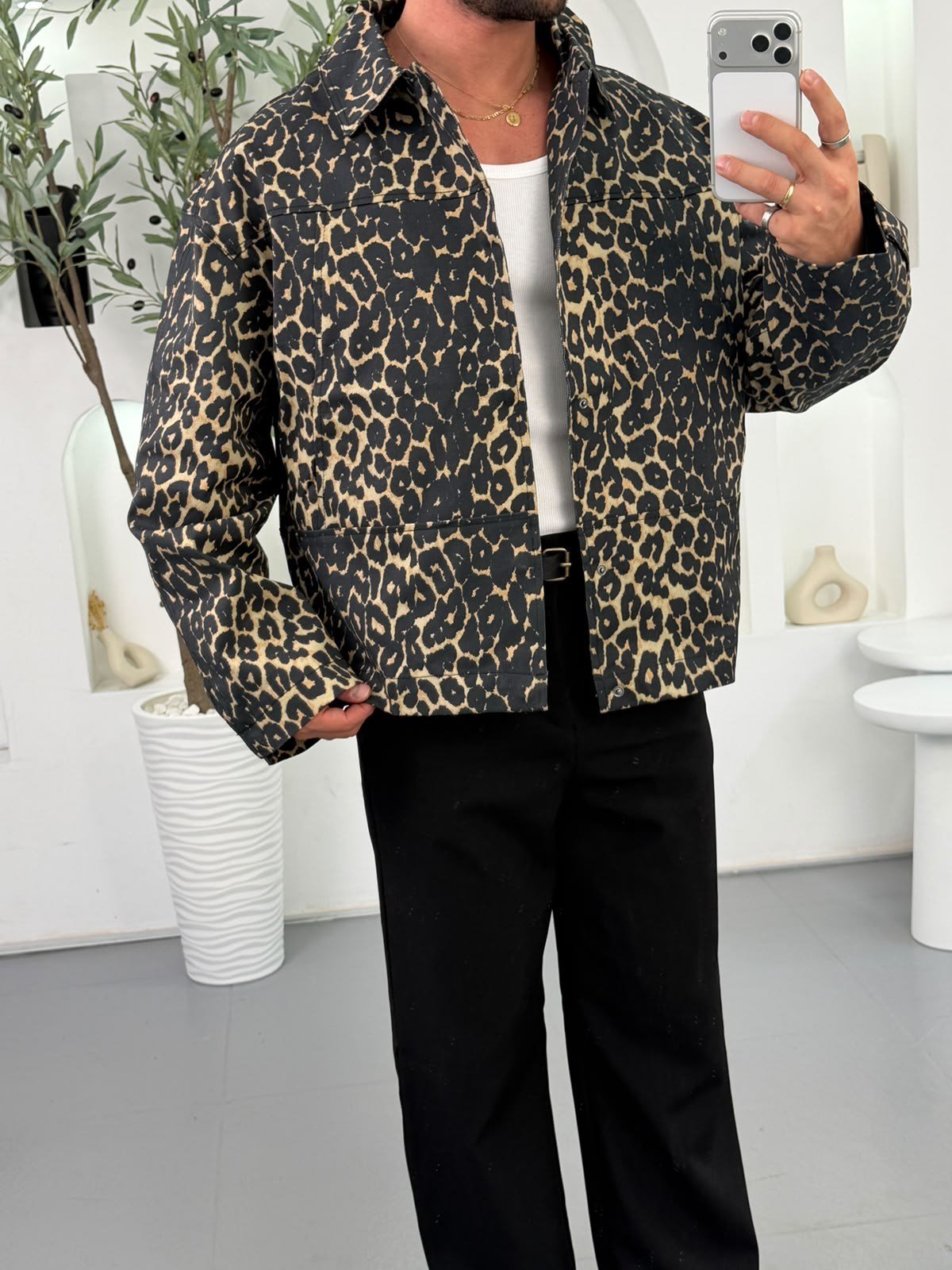 Sarı KN Leopar Desen Oversize Ceket