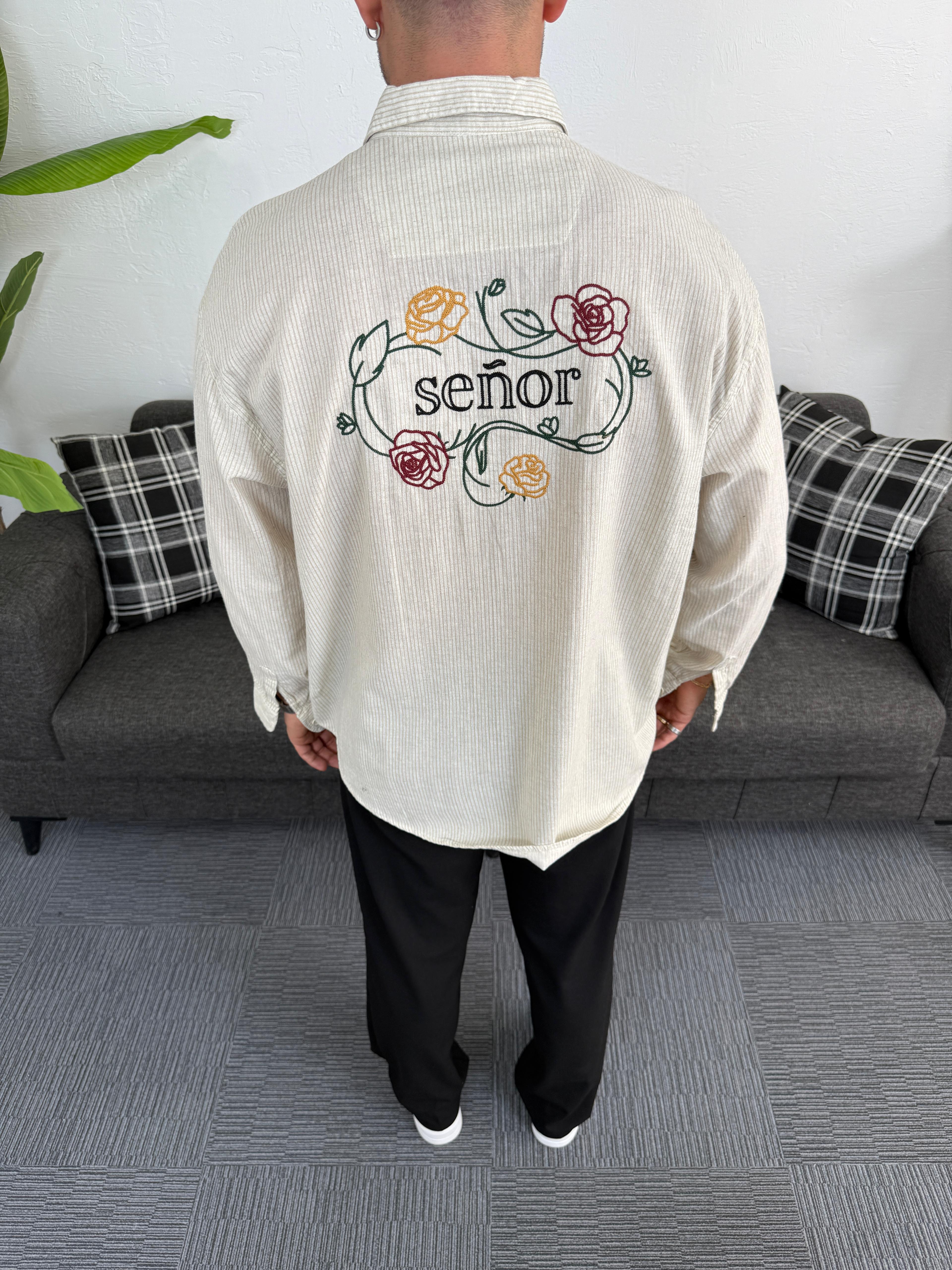 Senor Sırt Nakışlı Oversize Gömlek Bej