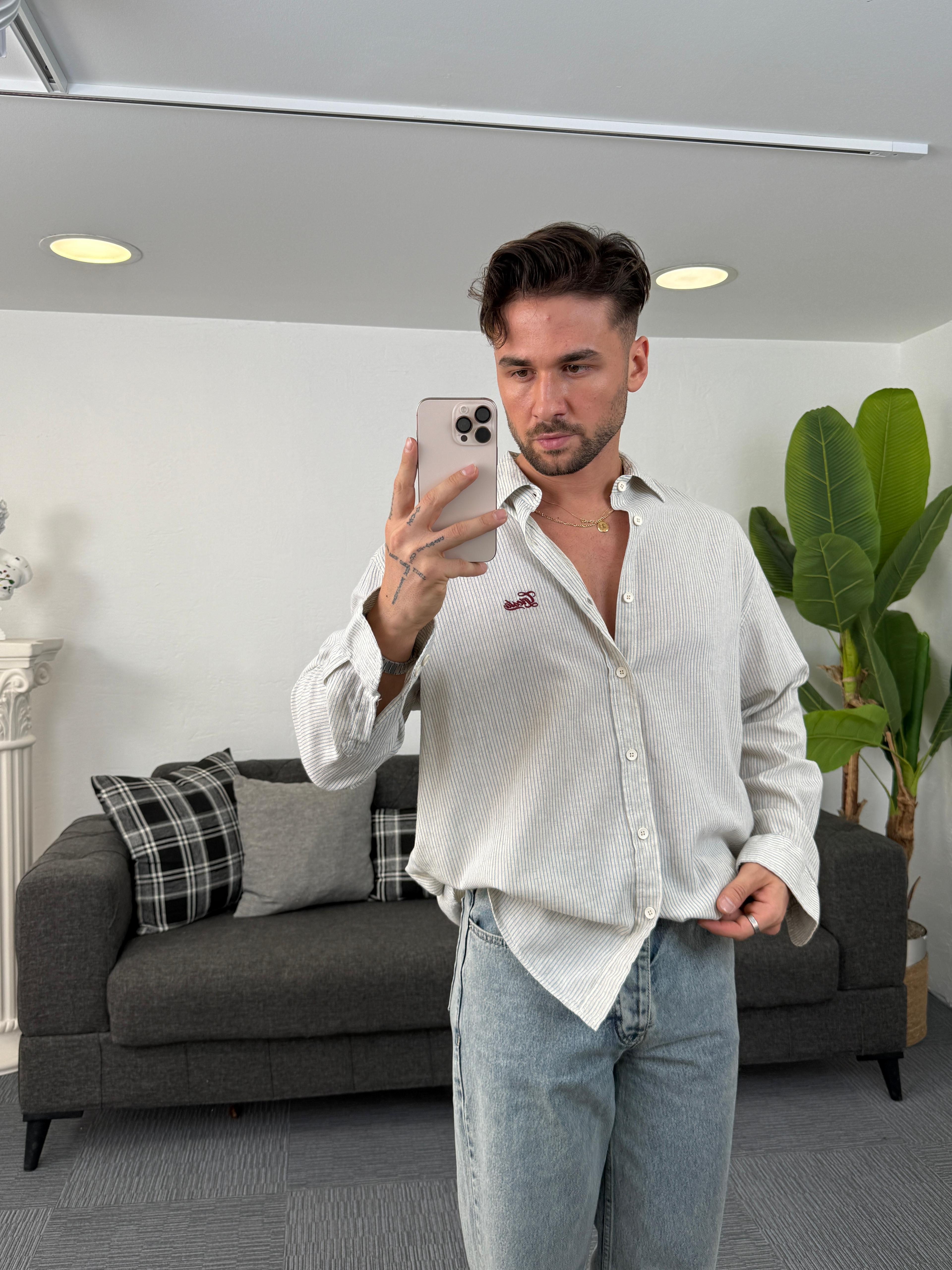 Senor Sırt Nakışlı Oversize Gömlek Mavi