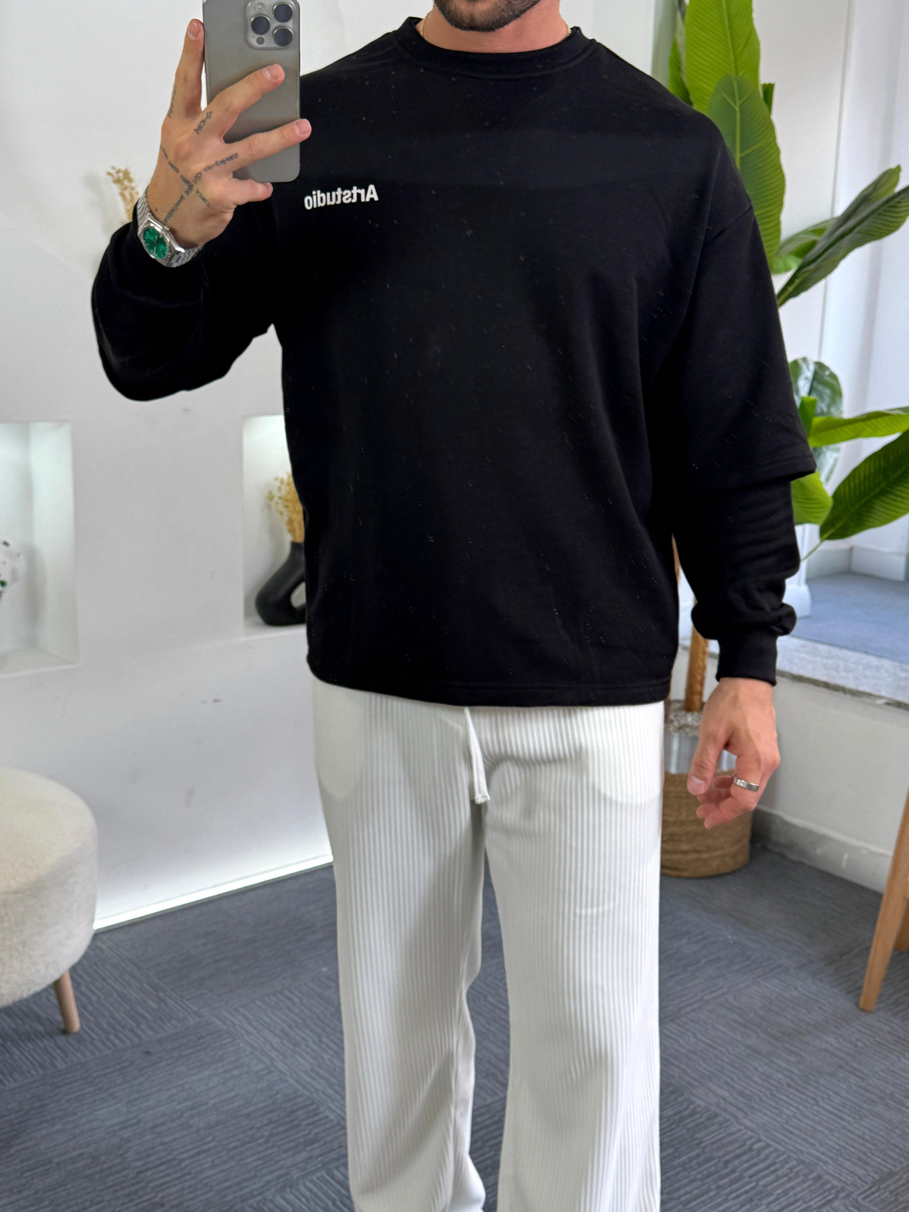 Siyah Artstudio Sırt baskılı Oversize Hoddie