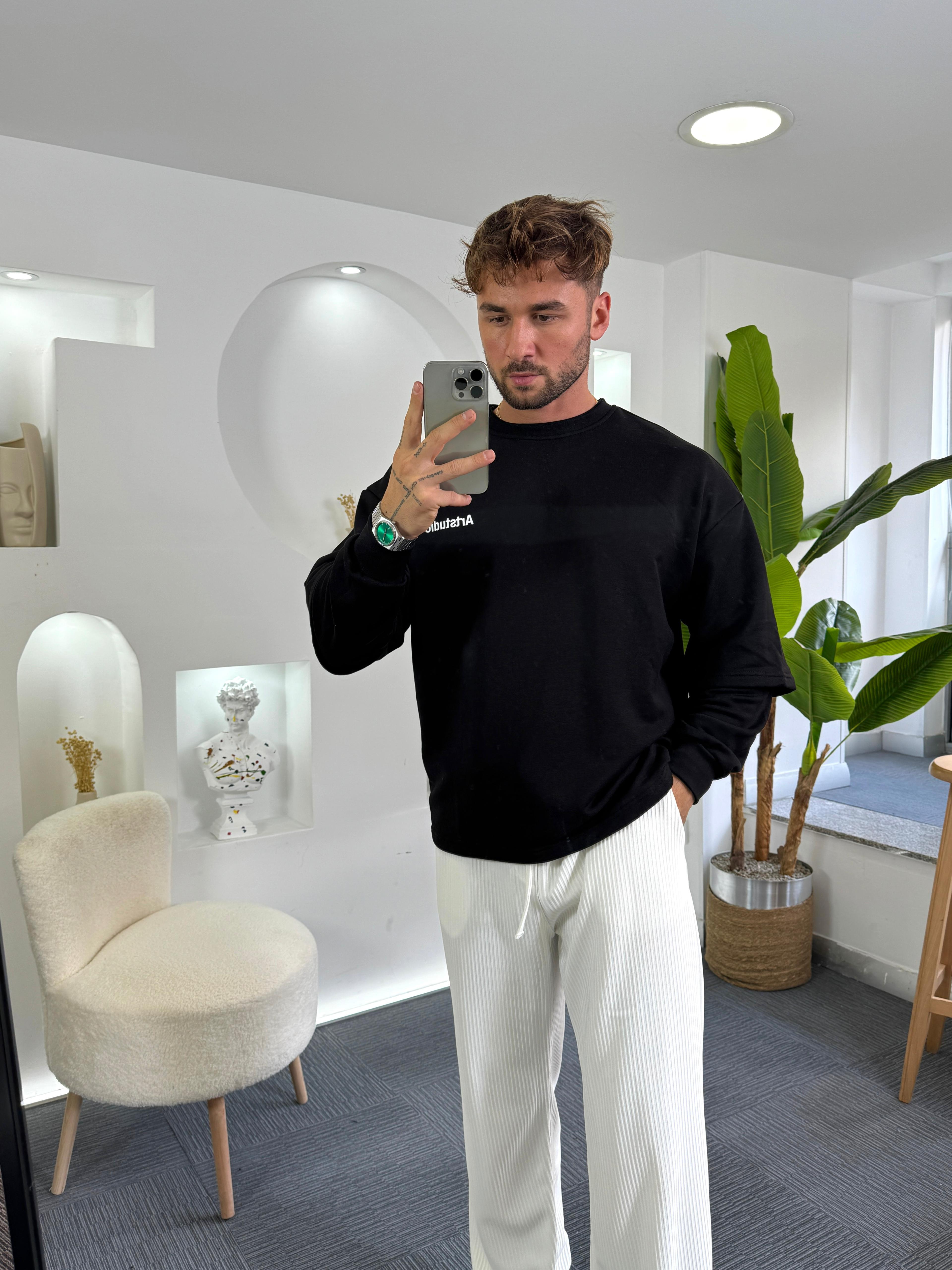 Siyah Artstudio Sırt baskılı Oversize Hoddie