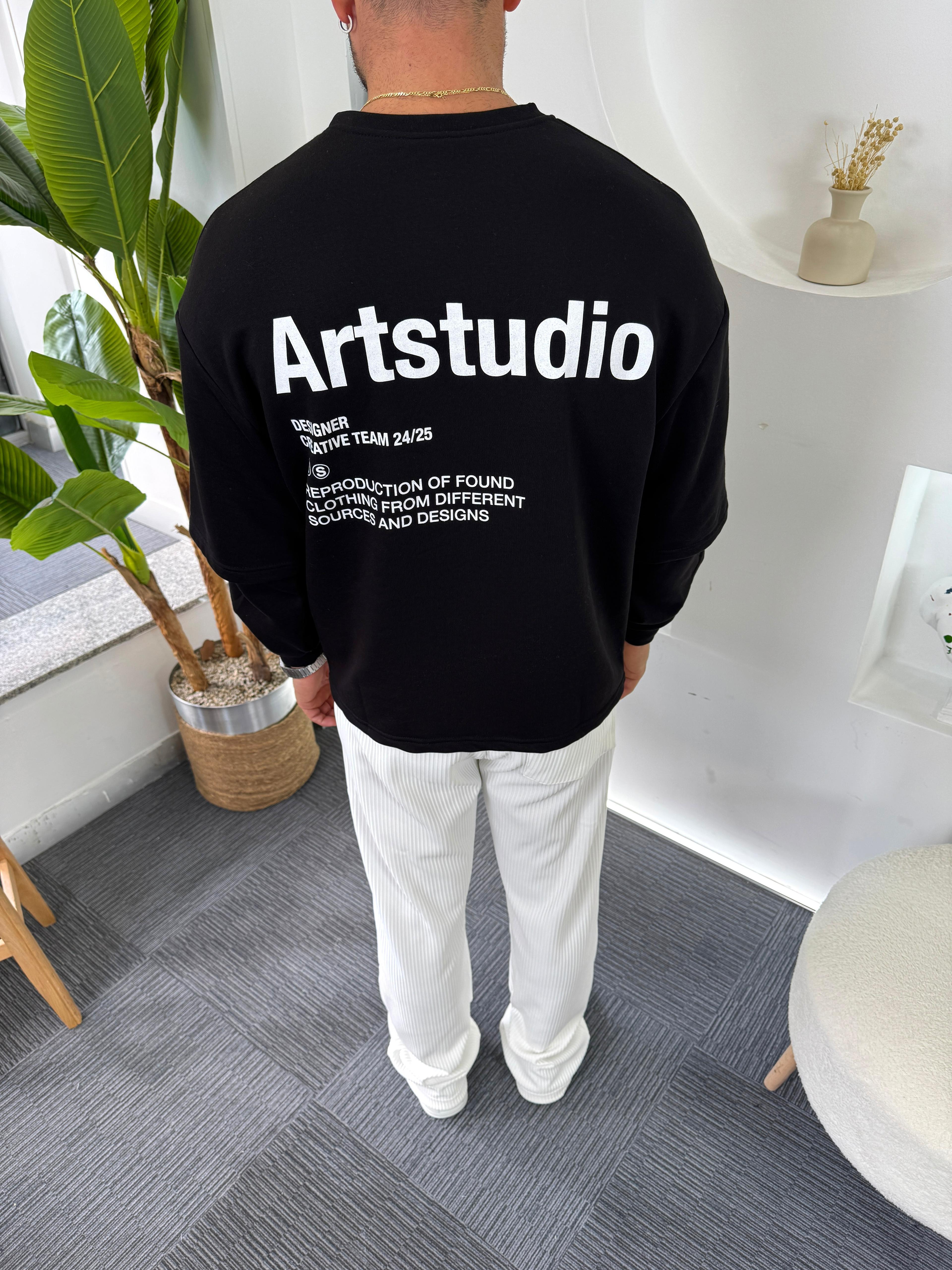 Siyah Artstudio Sırt baskılı Oversize Hoddie
