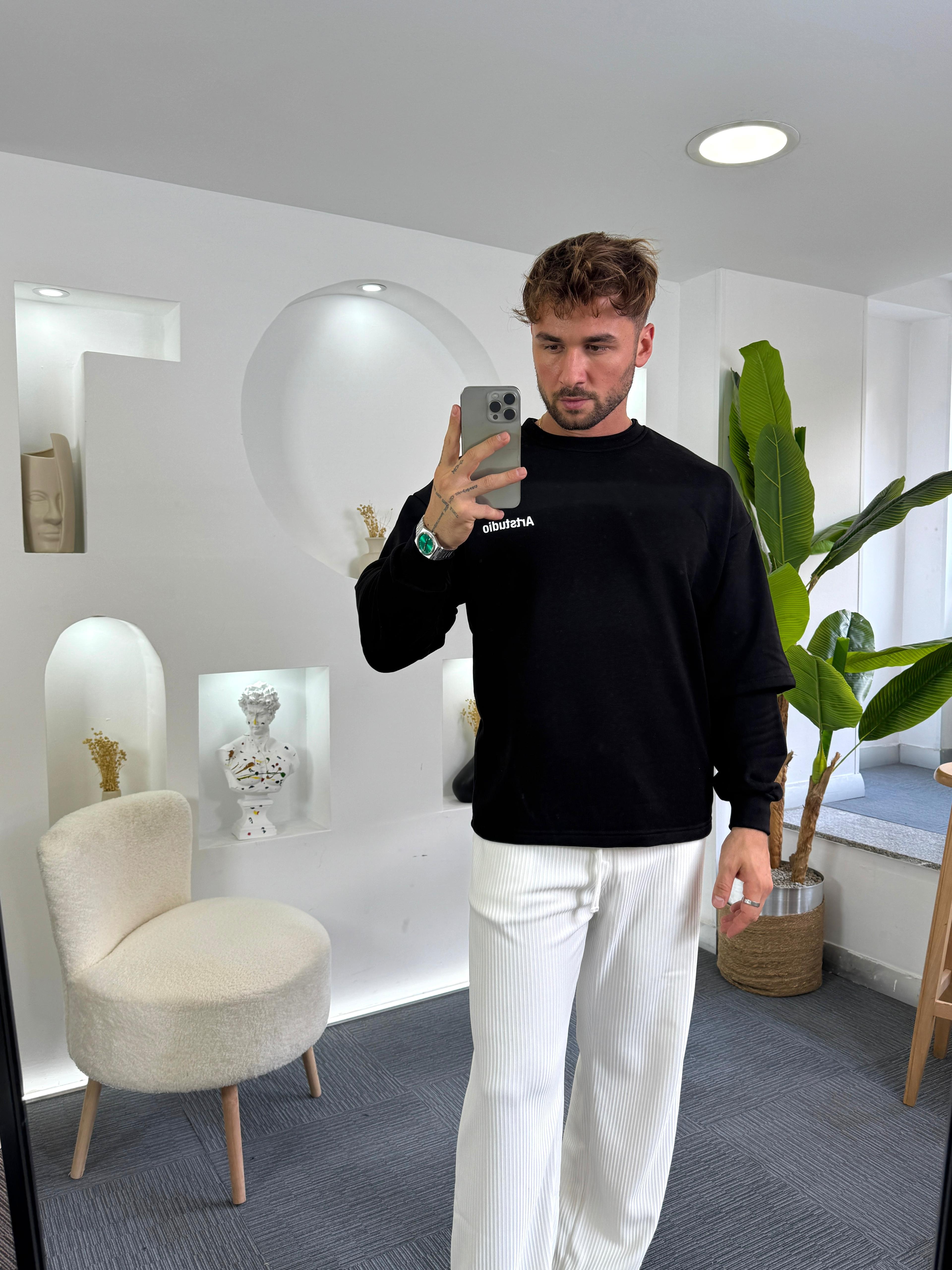 Siyah Artstudio Sırt baskılı Oversize Hoddie