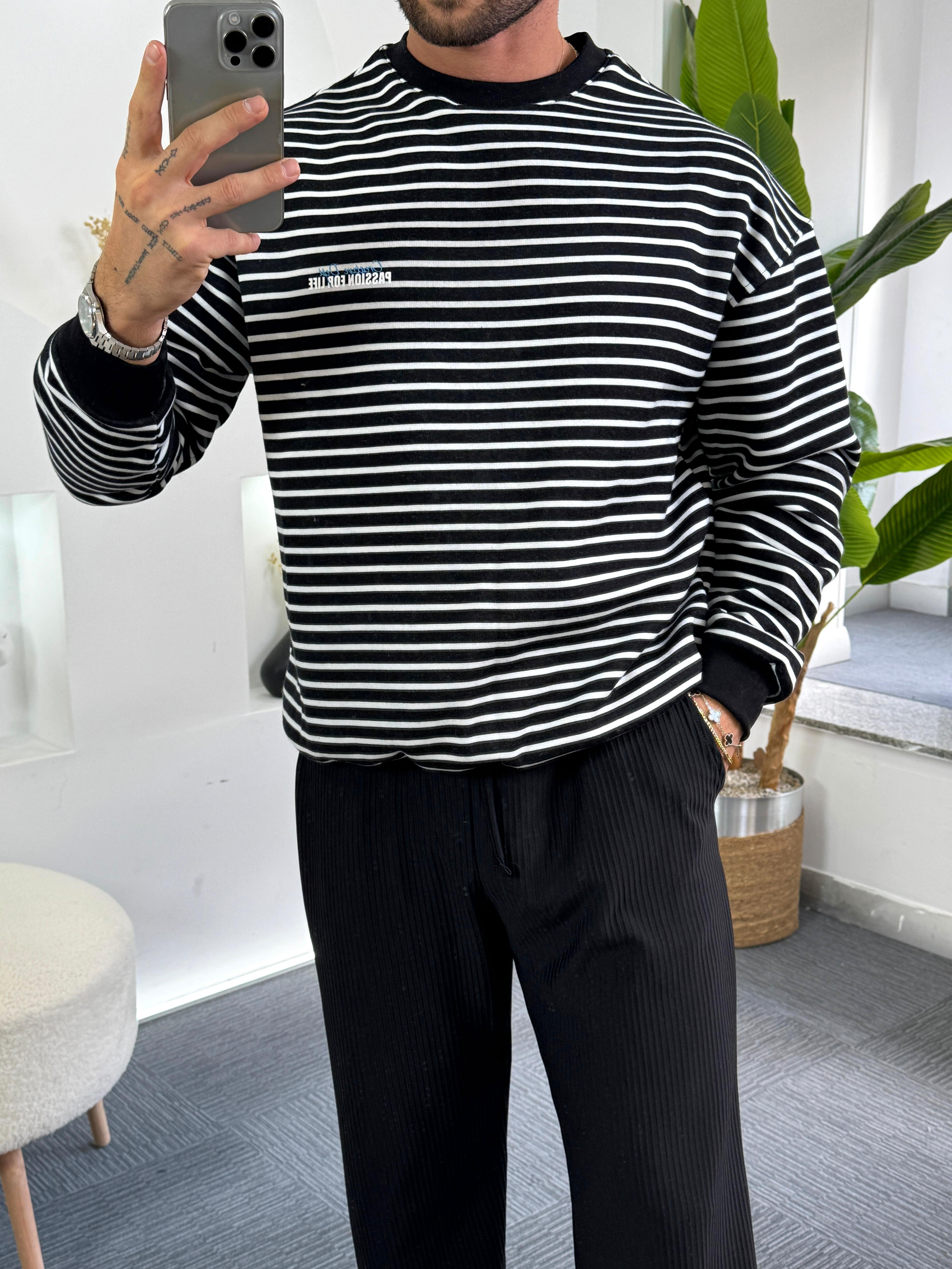 Siyah Beyaz Ess Life Oversize 3iplik Şardonlu Sweat