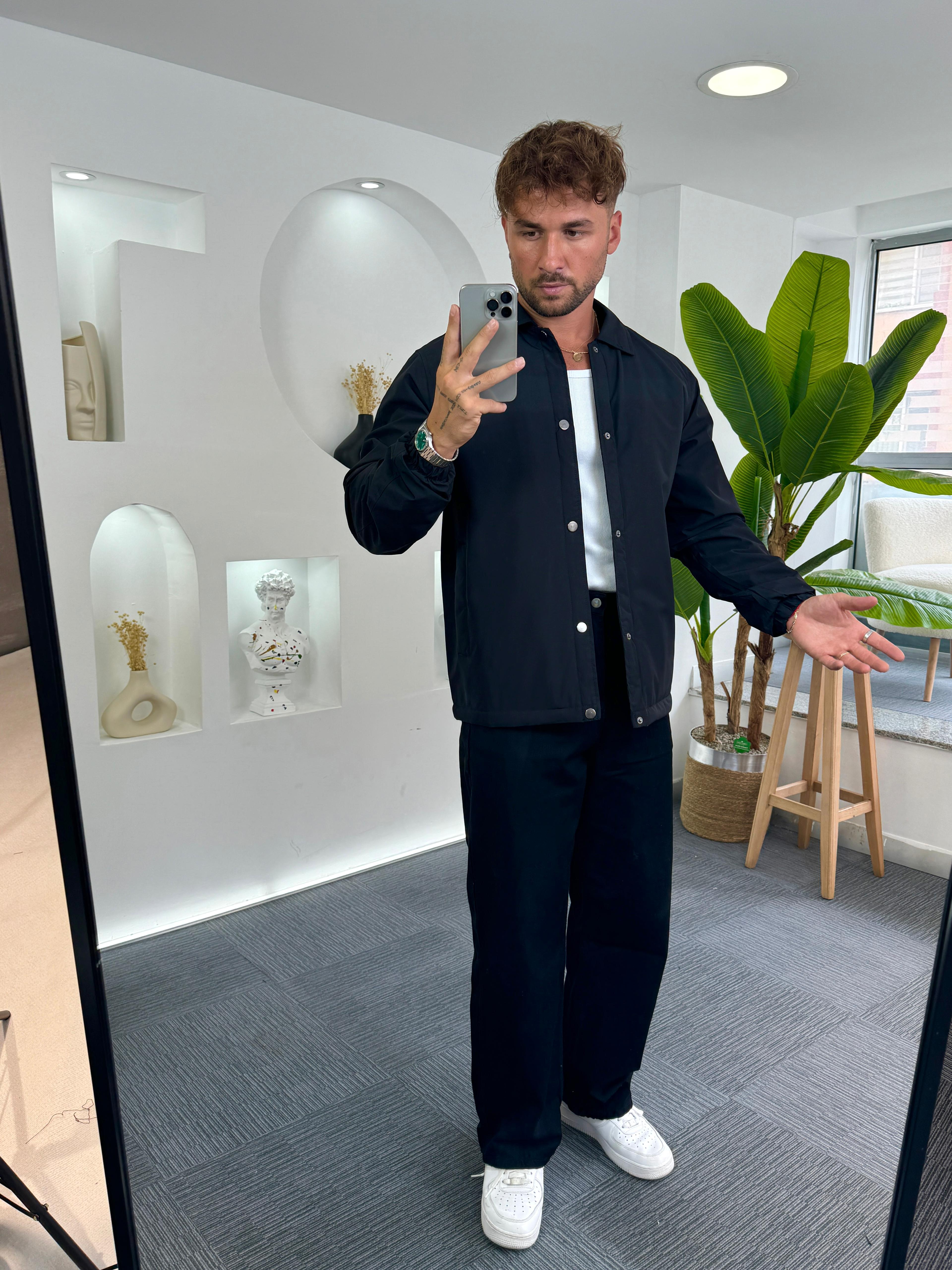 Siyah Çıtçıtlı Oversize Mevsim Ceket