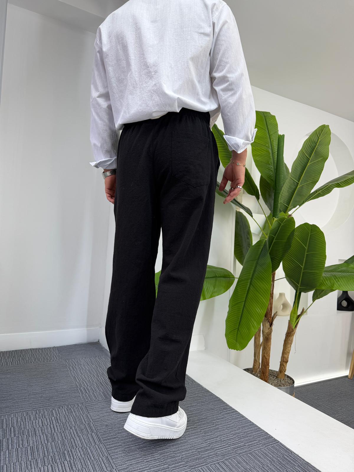 Siyah GG Basic Baggy Keten Pantolon