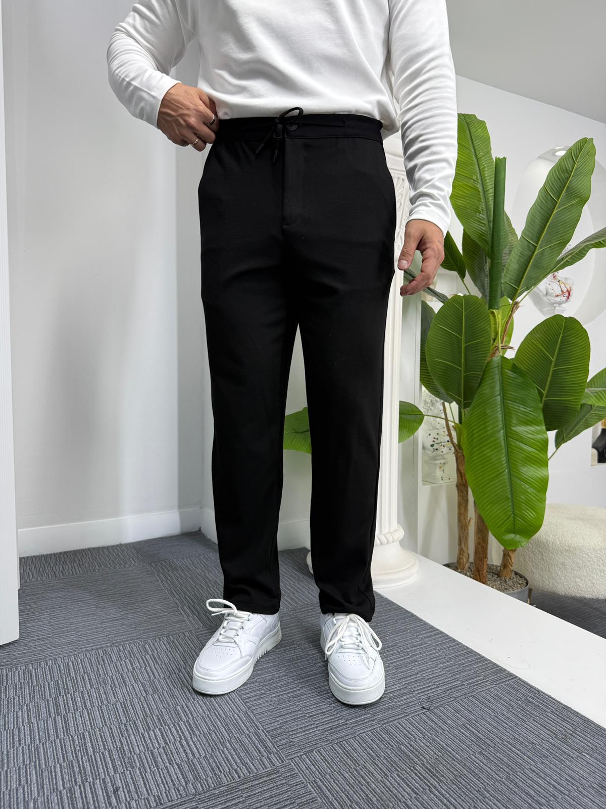 Siyah GG Boyfriend Kalıp Gabardin Pantolon