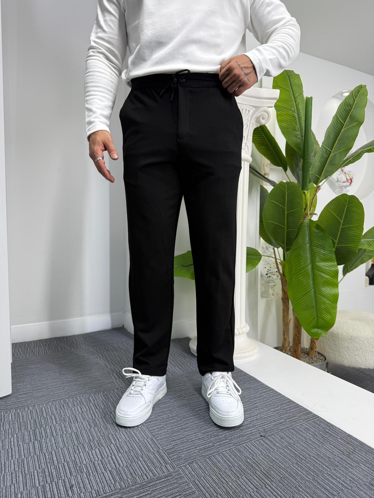 Siyah GG Boyfriend Kalıp Gabardin Pantolon