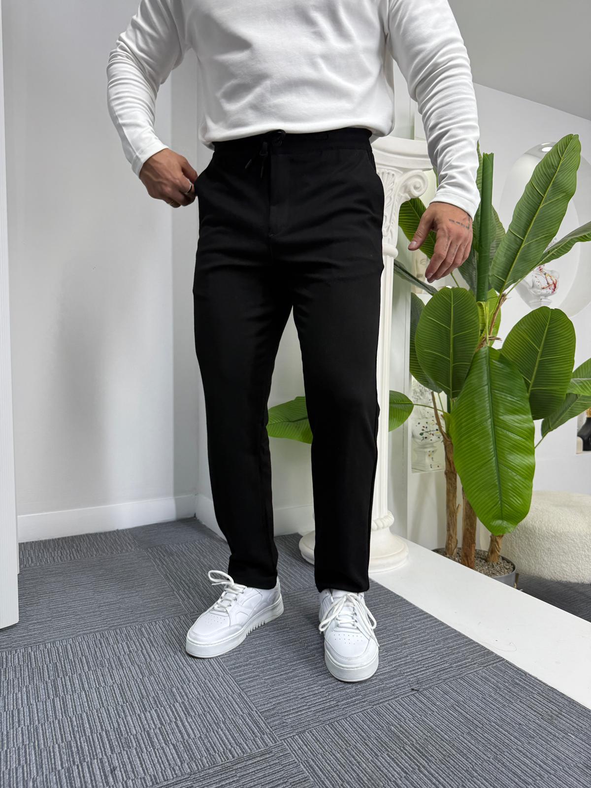 Siyah GG Boyfriend Kalıp Gabardin Pantolon