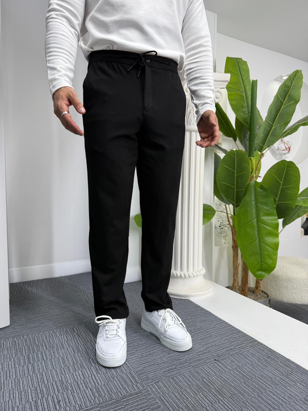 Siyah GG Boyfriend Kalıp Gabardin Pantolon