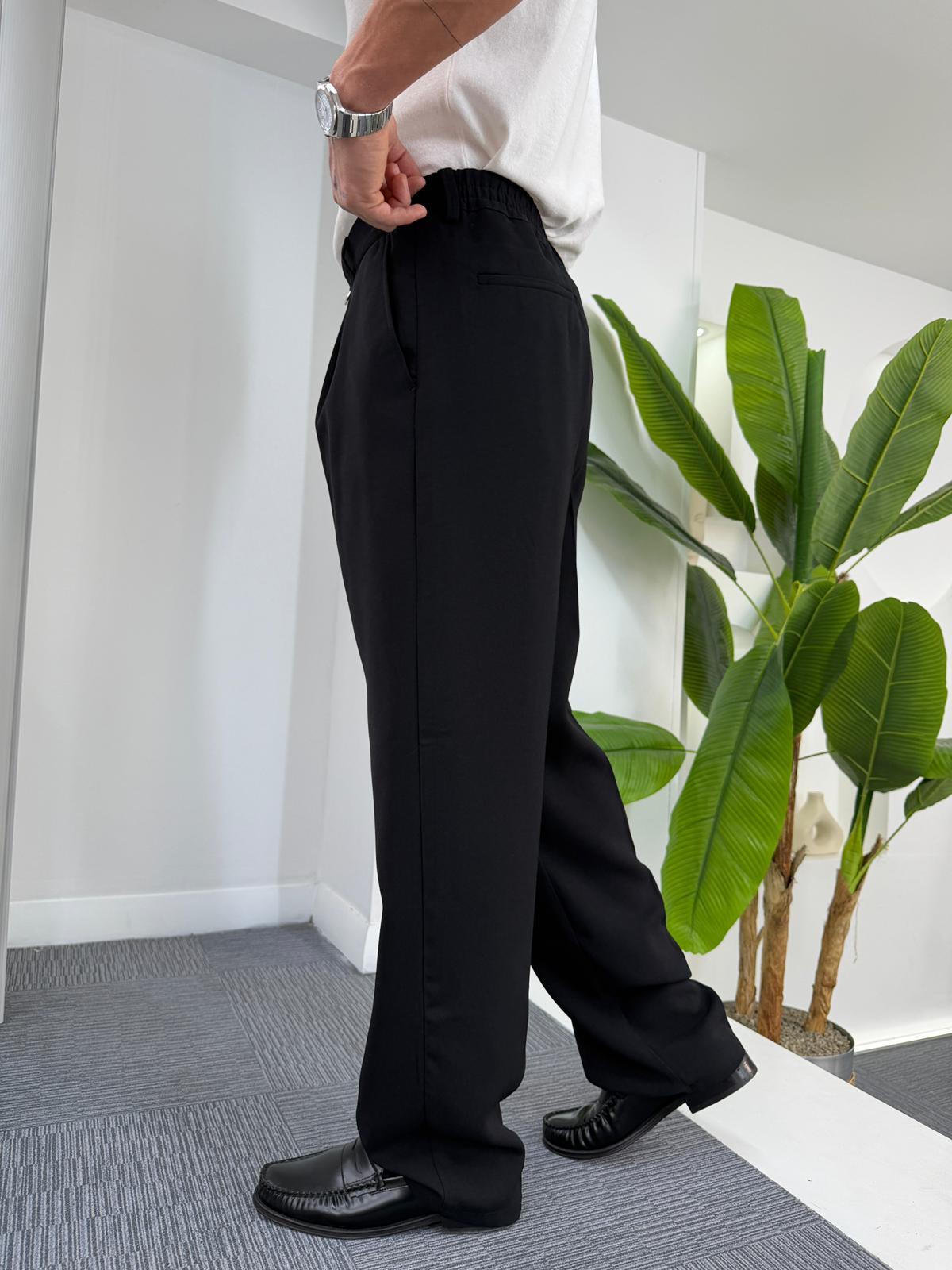 Siyah GG Kemerli Linda Baggy Kumaş Pantolon