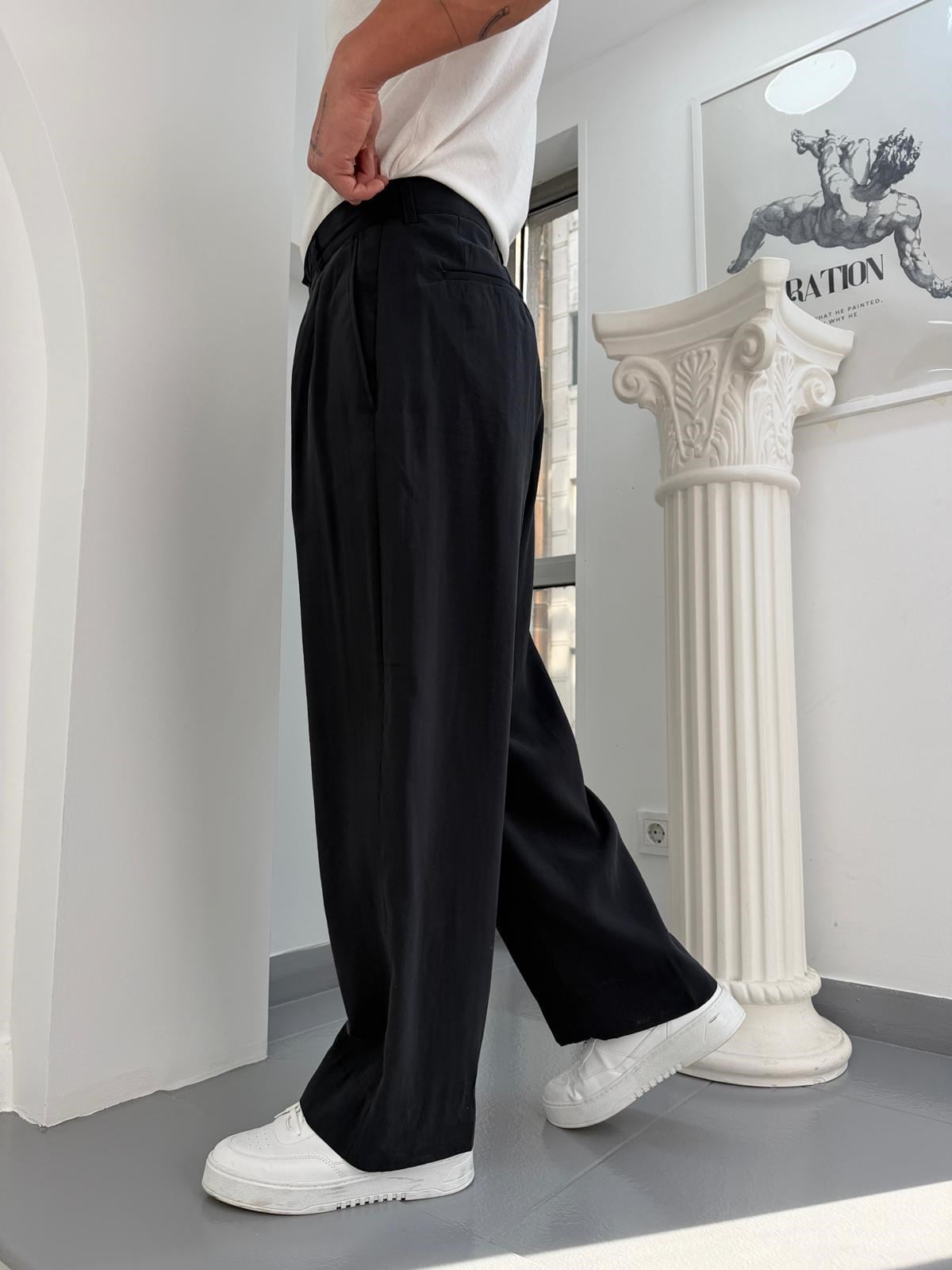 Siyah GG Modal Kumaş Baggy Pantolon