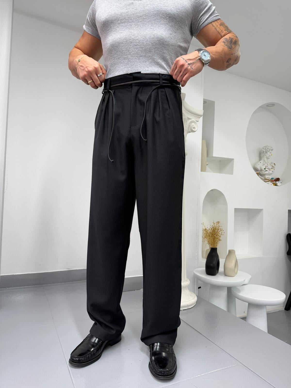 Siyah GG Shadow Flow Baggy Kumaş Pantolon