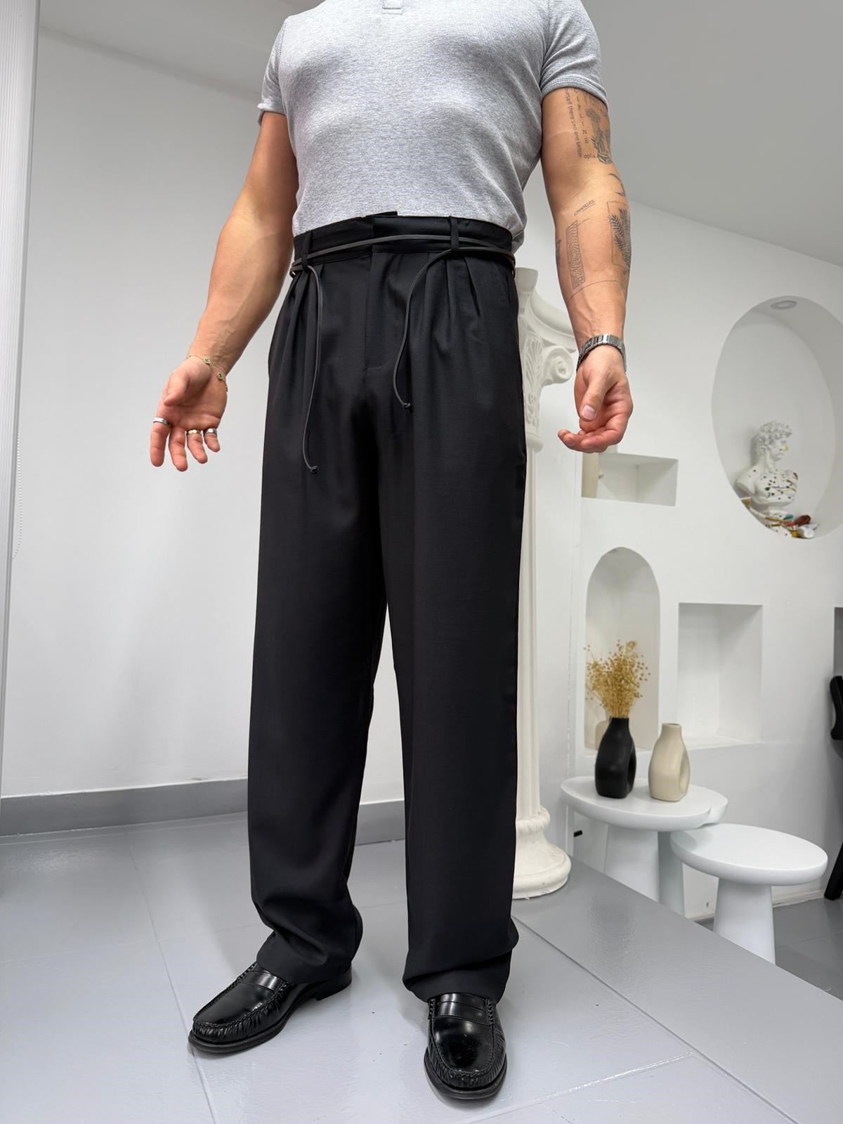 Siyah GG Shadow Flow Baggy Kumaş Pantolon