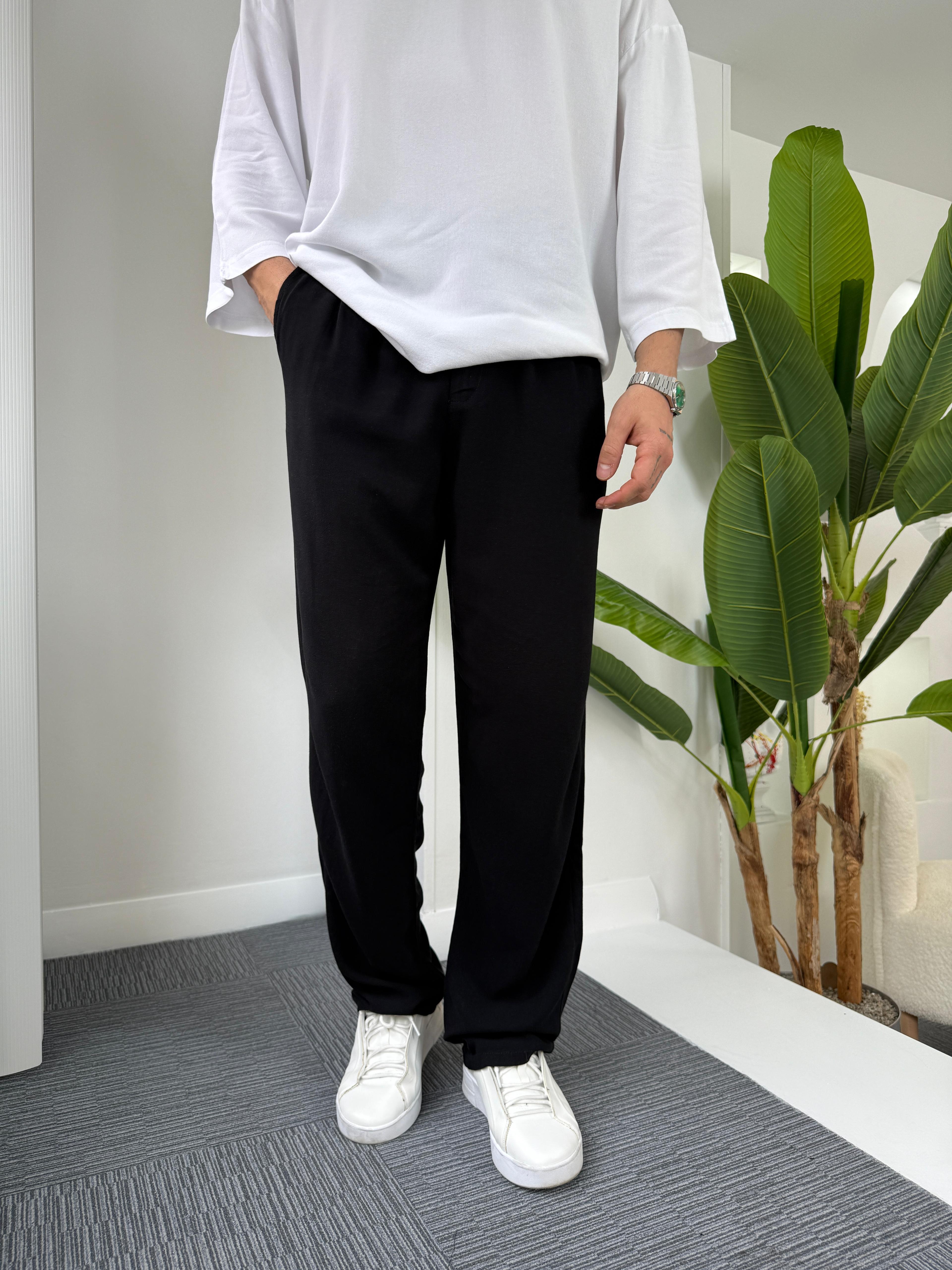 Siyah GG Viscon Keten Baggy Pantolon