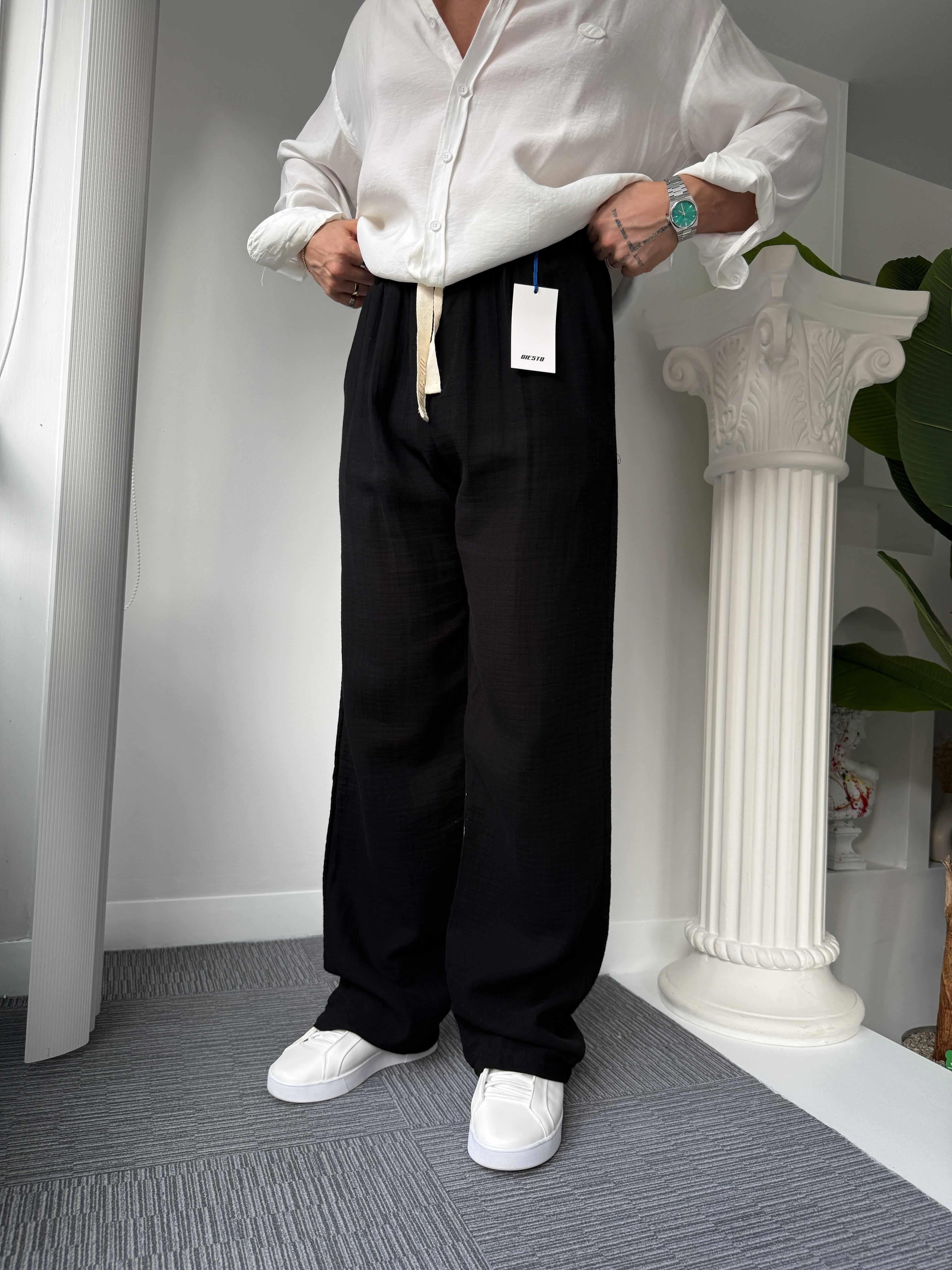 Siyah Giesto Baggy Müslin Pantolon