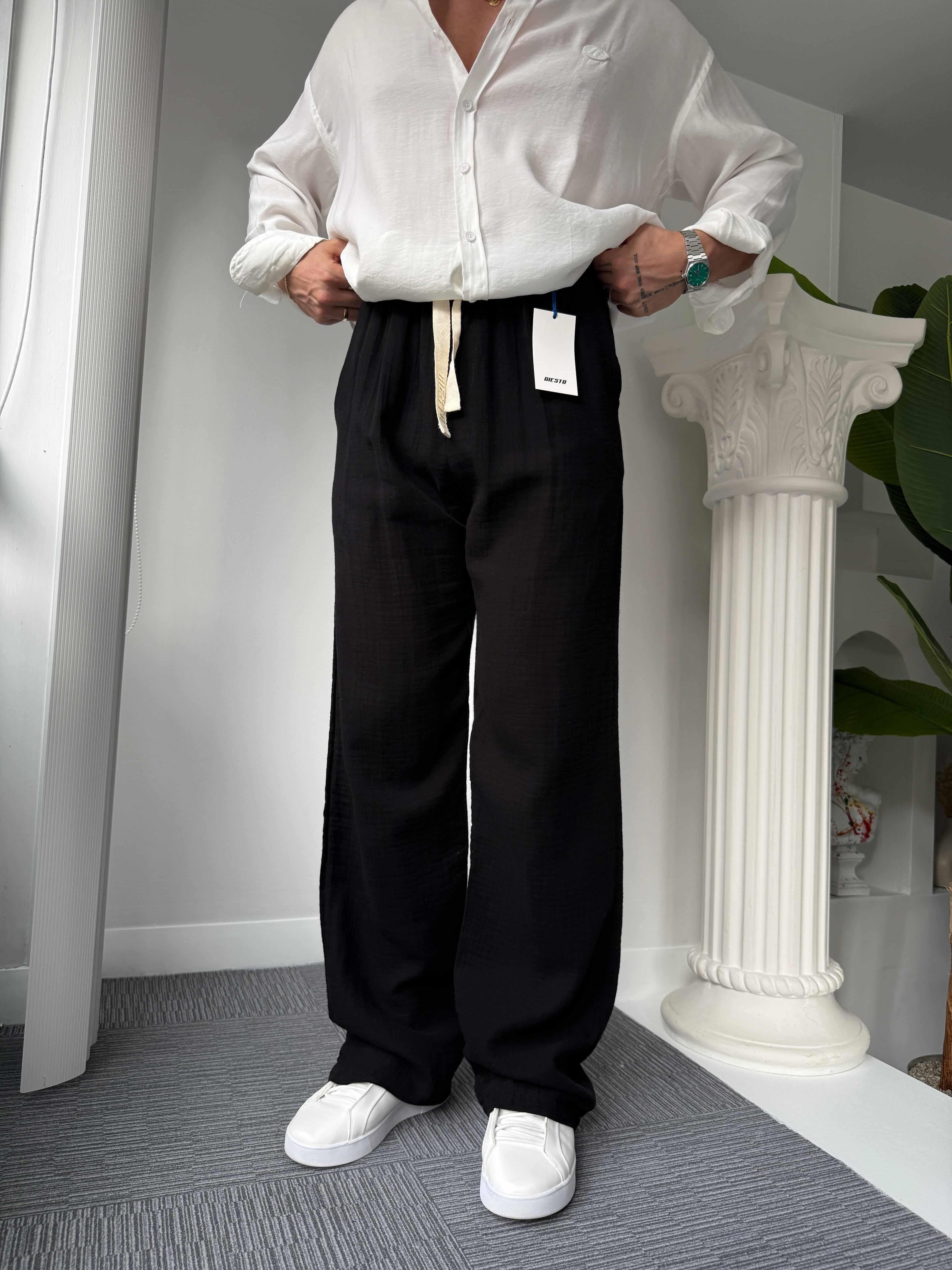 Siyah Giesto Baggy Müslin Pantolon
