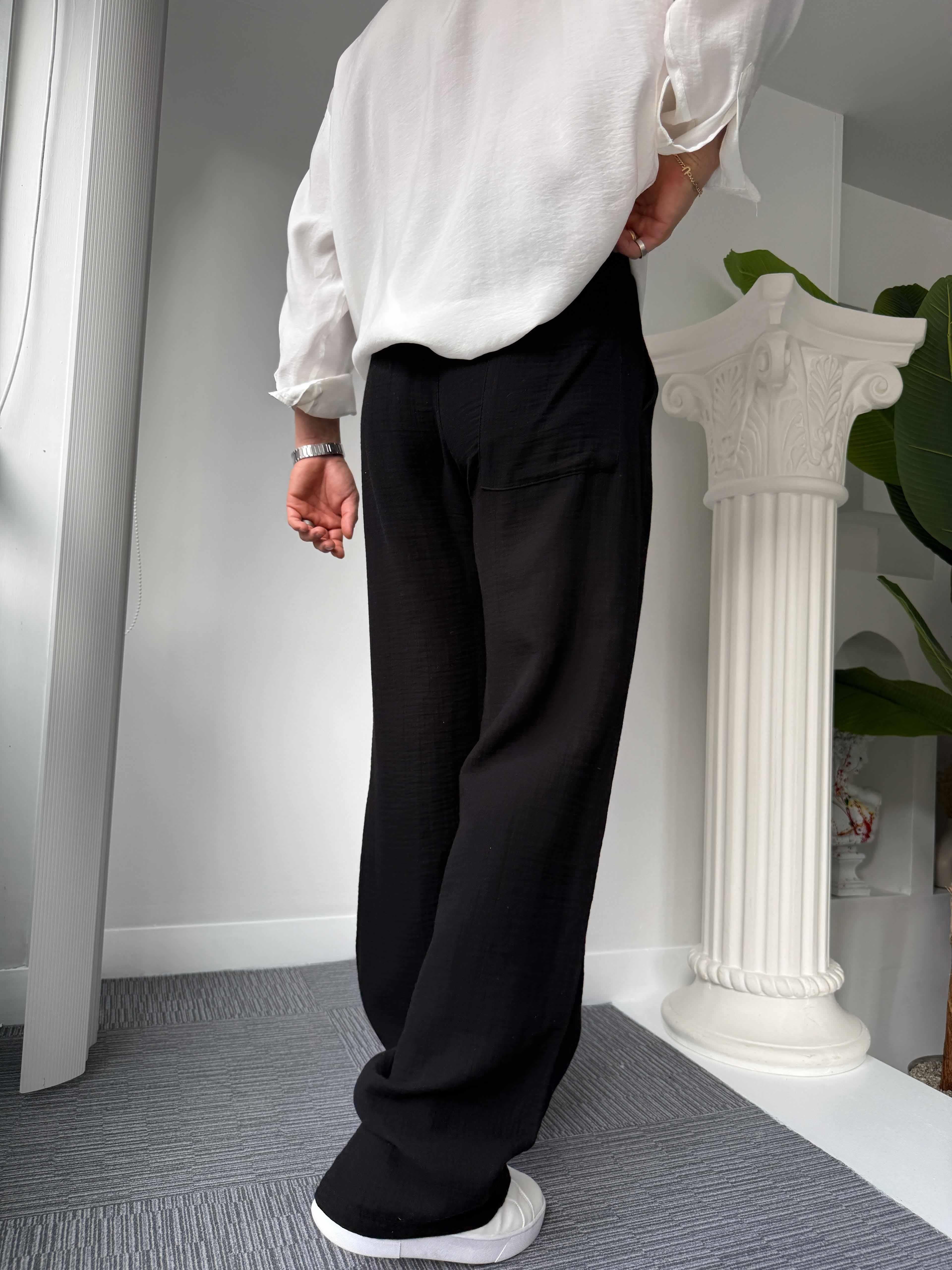 Siyah Giesto Baggy Müslin Pantolon