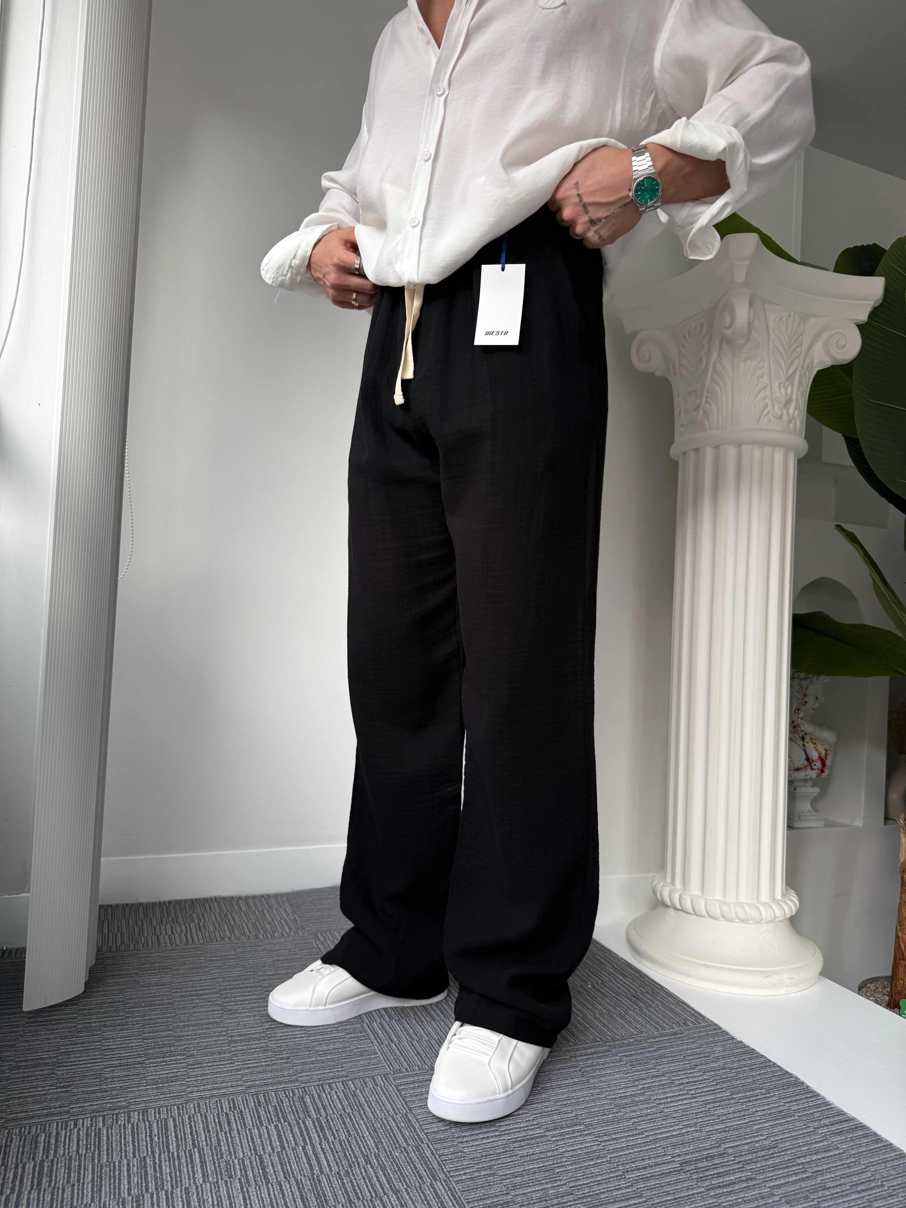 Siyah Giesto Baggy Müslin Pantolon