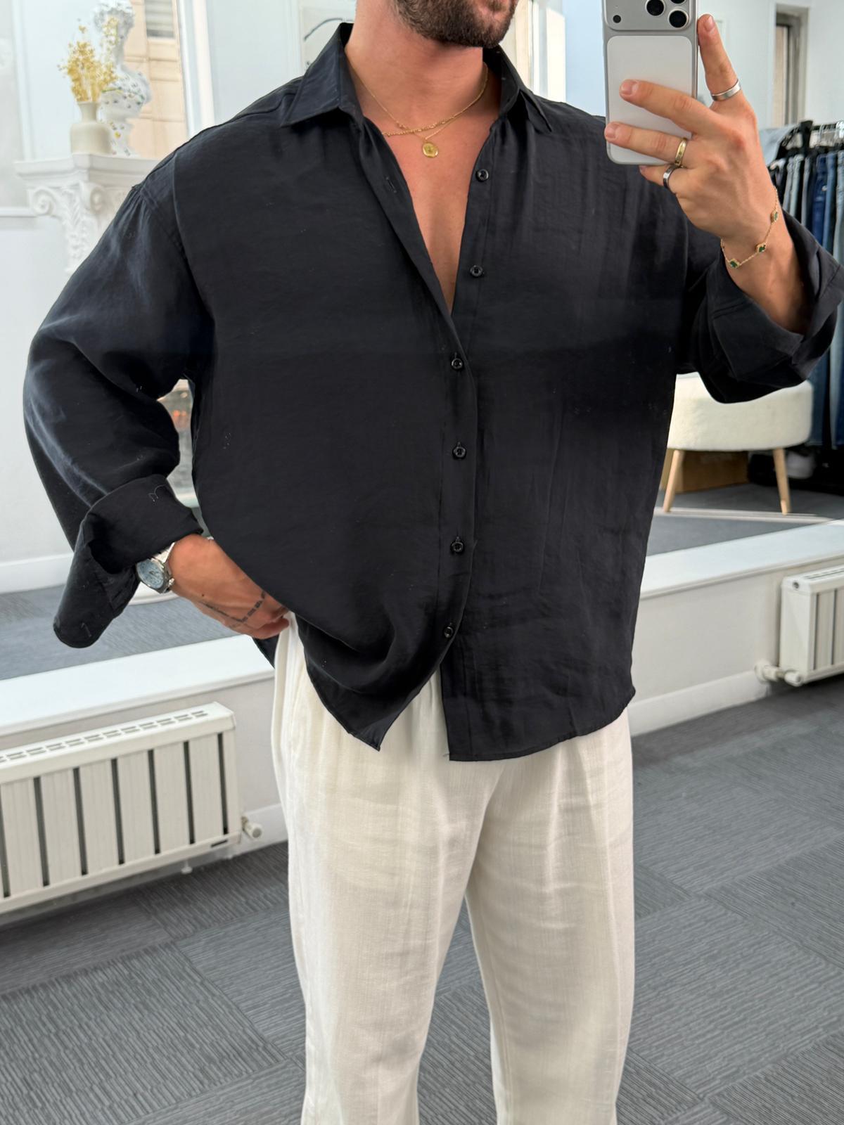 Siyah LK Oversize Modal Gömlek
