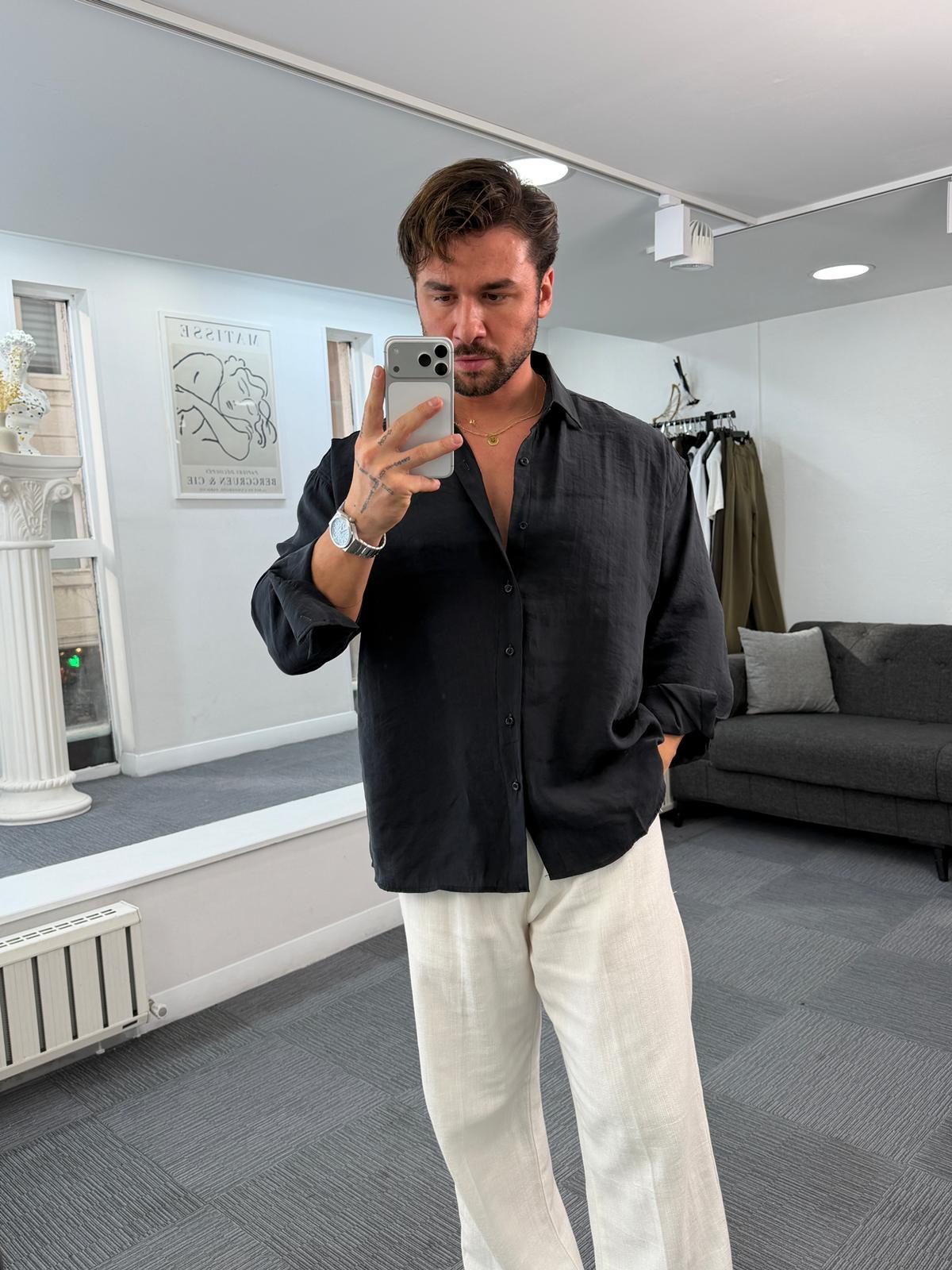 Siyah LK Oversize Modal Gömlek