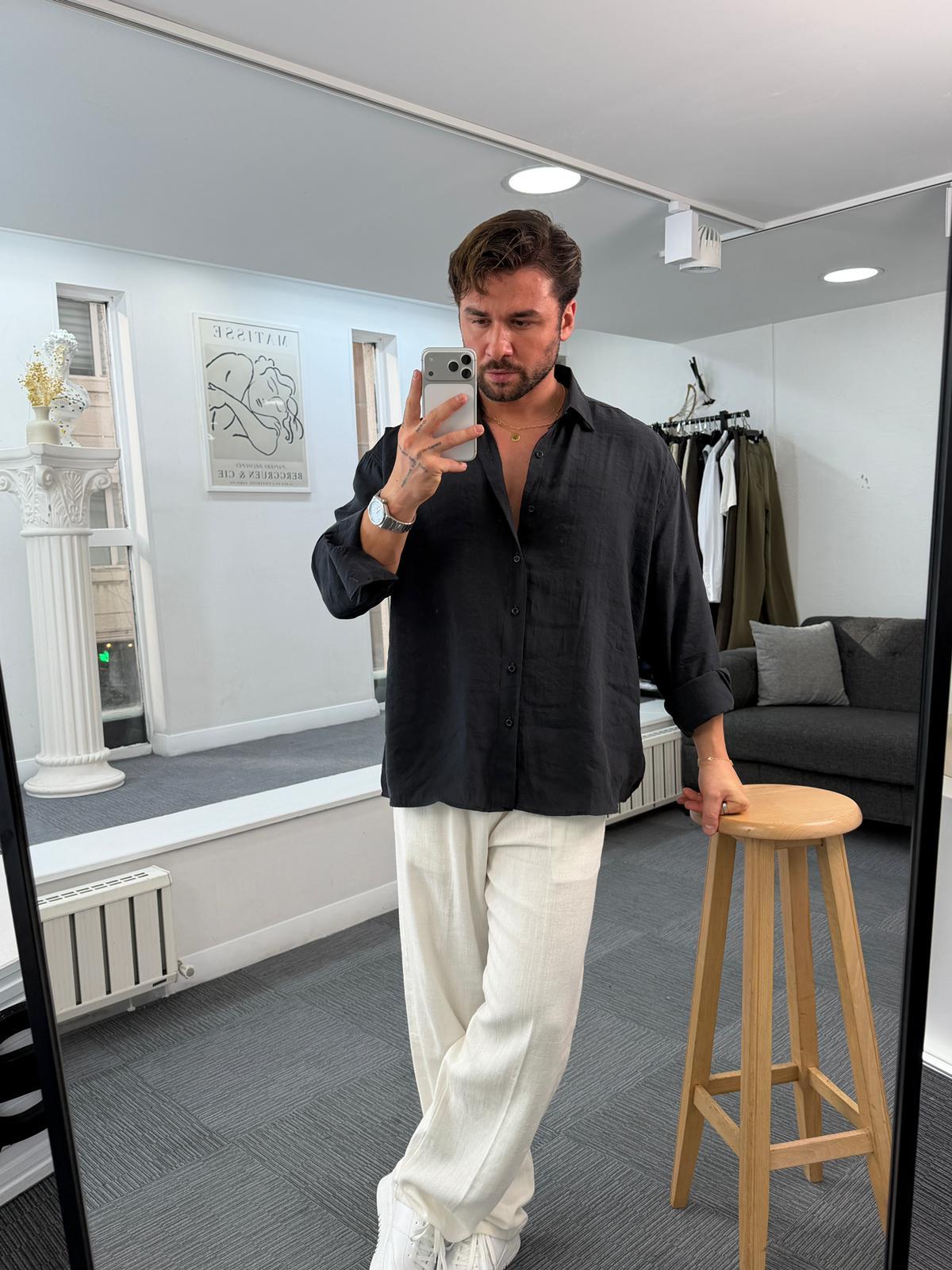 Siyah LK Oversize Modal Gömlek