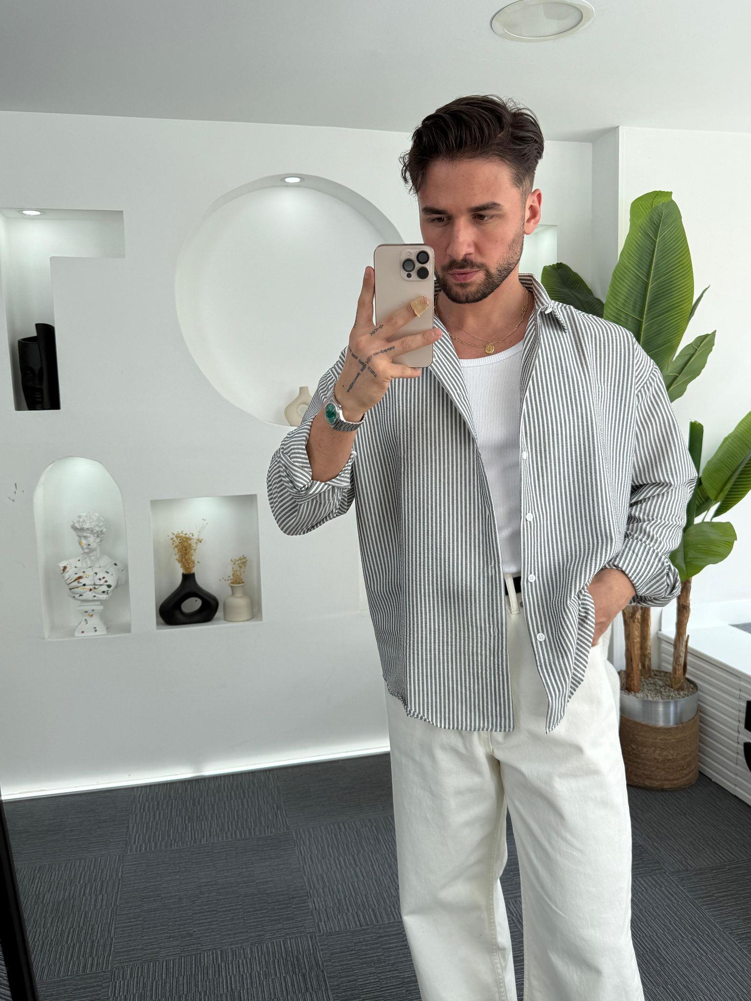 Siyah RL Gofre Kumaş Oversize Gömlek
