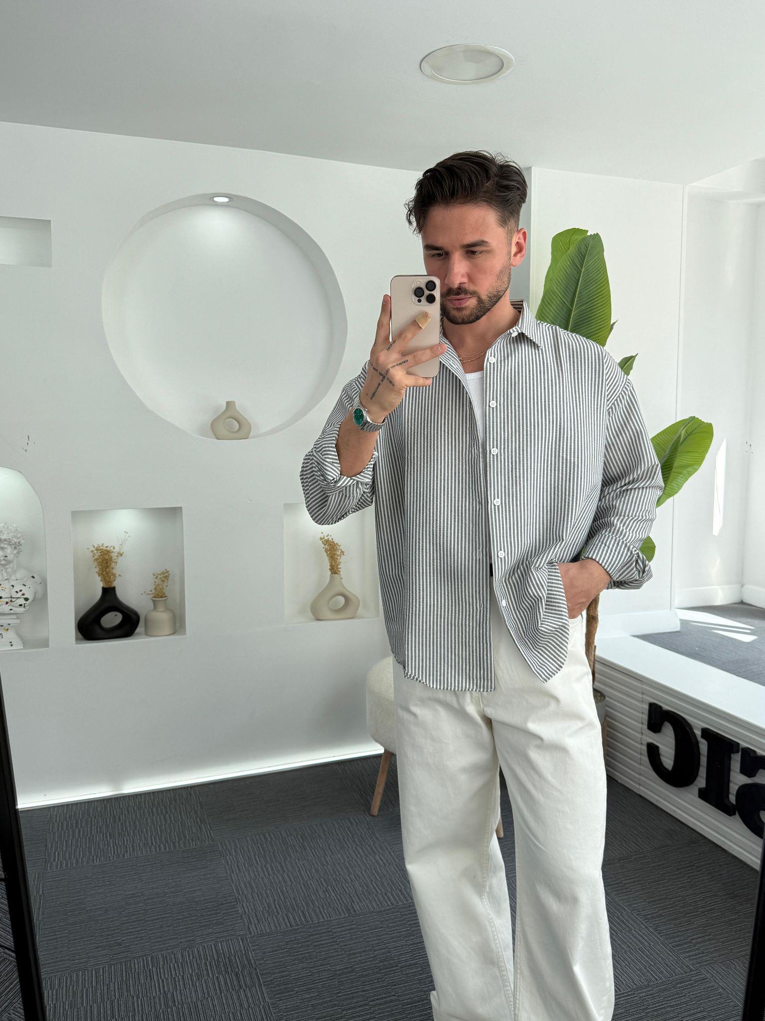 Siyah RL Gofre Kumaş Oversize Gömlek