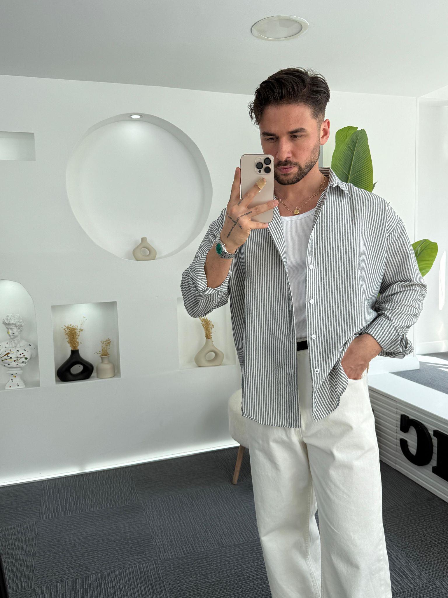 Siyah RL Gofre Kumaş Oversize Gömlek