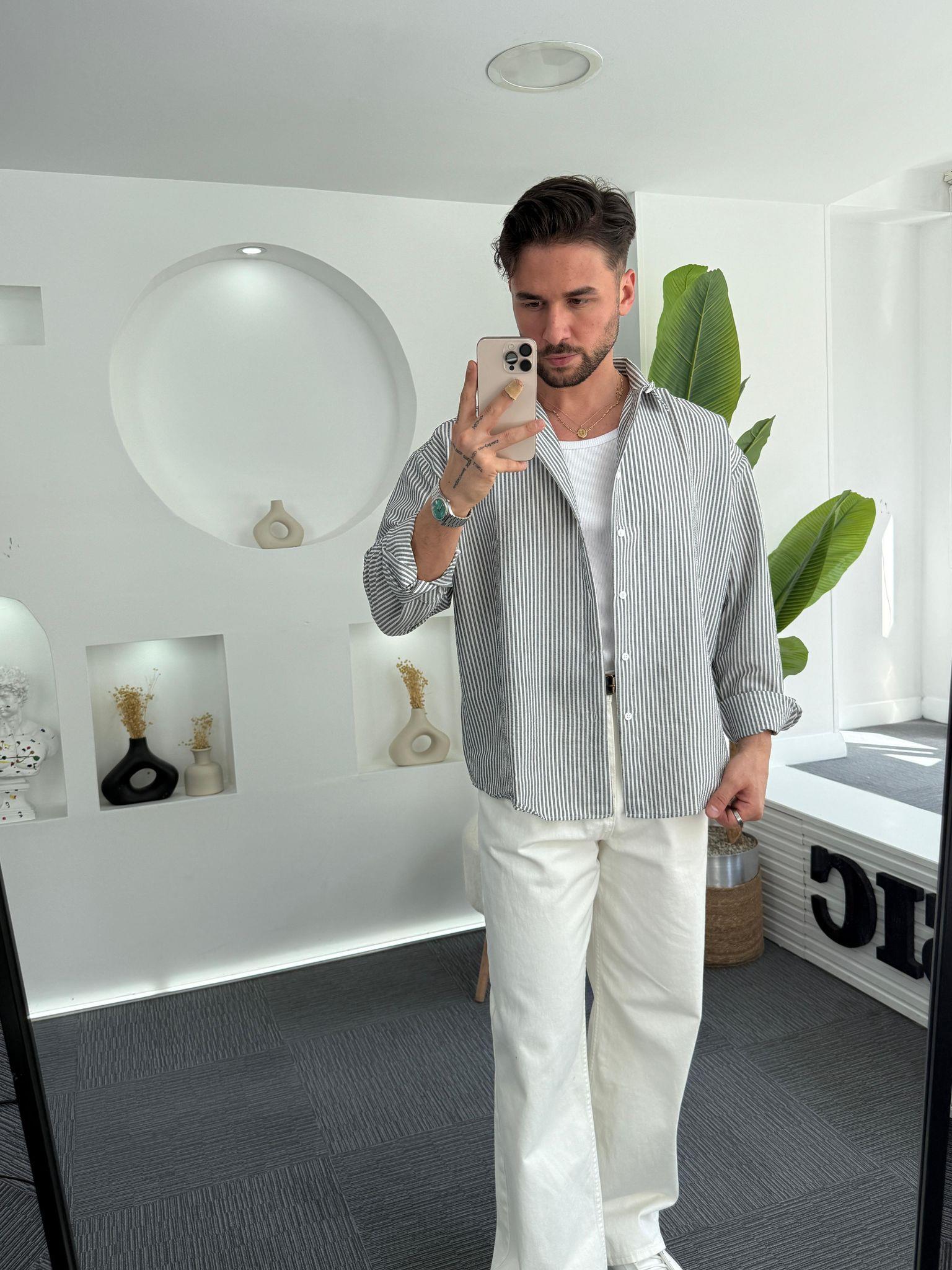 Siyah RL Gofre Kumaş Oversize Gömlek
