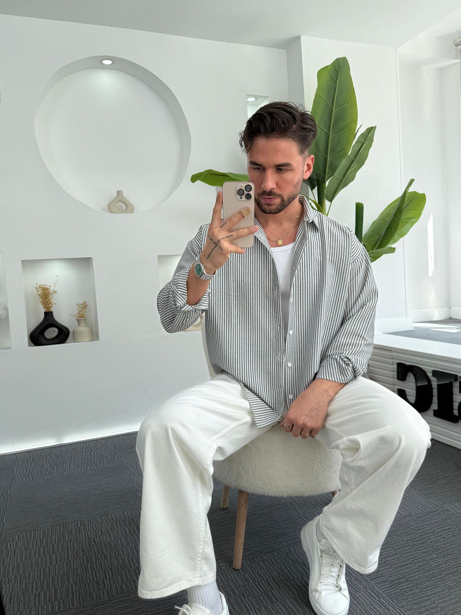 Siyah RL Gofre Kumaş Oversize Gömlek