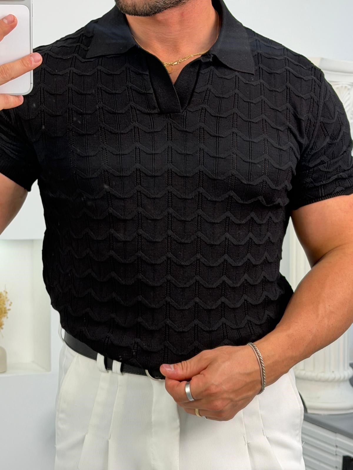 Siyah RL Monoco Örgü Polo Yaka Triko