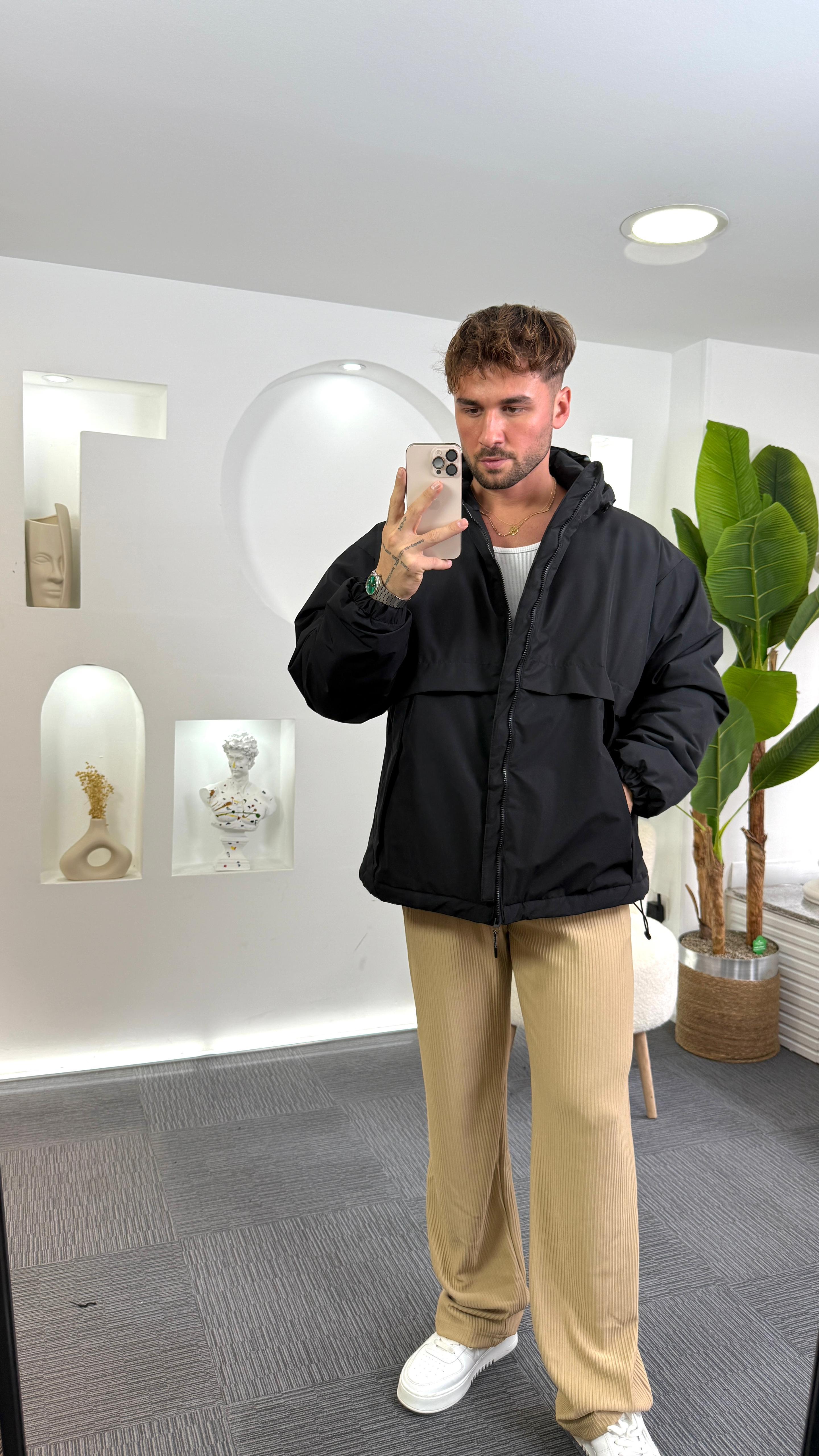 Siyah RL Oversize Şişme Mont