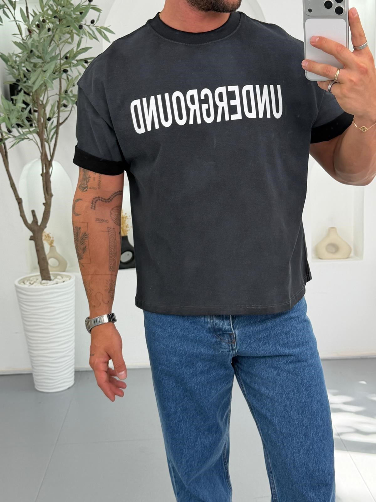 Siyah RL Underground Yıkamalı Boxy Fit Tshirt