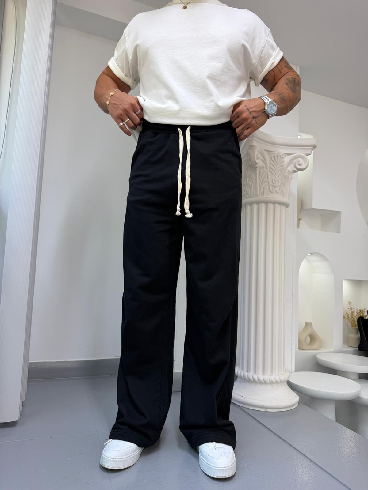 Siyah RL Zımba Detaylı Baggy Pantolon